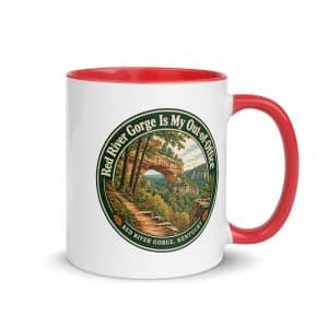 Red River Gorge Color Inside Coffee Mug: Red River Gorge Is My Out-of-Office, Vintage Round Badge - 11 oz - Main