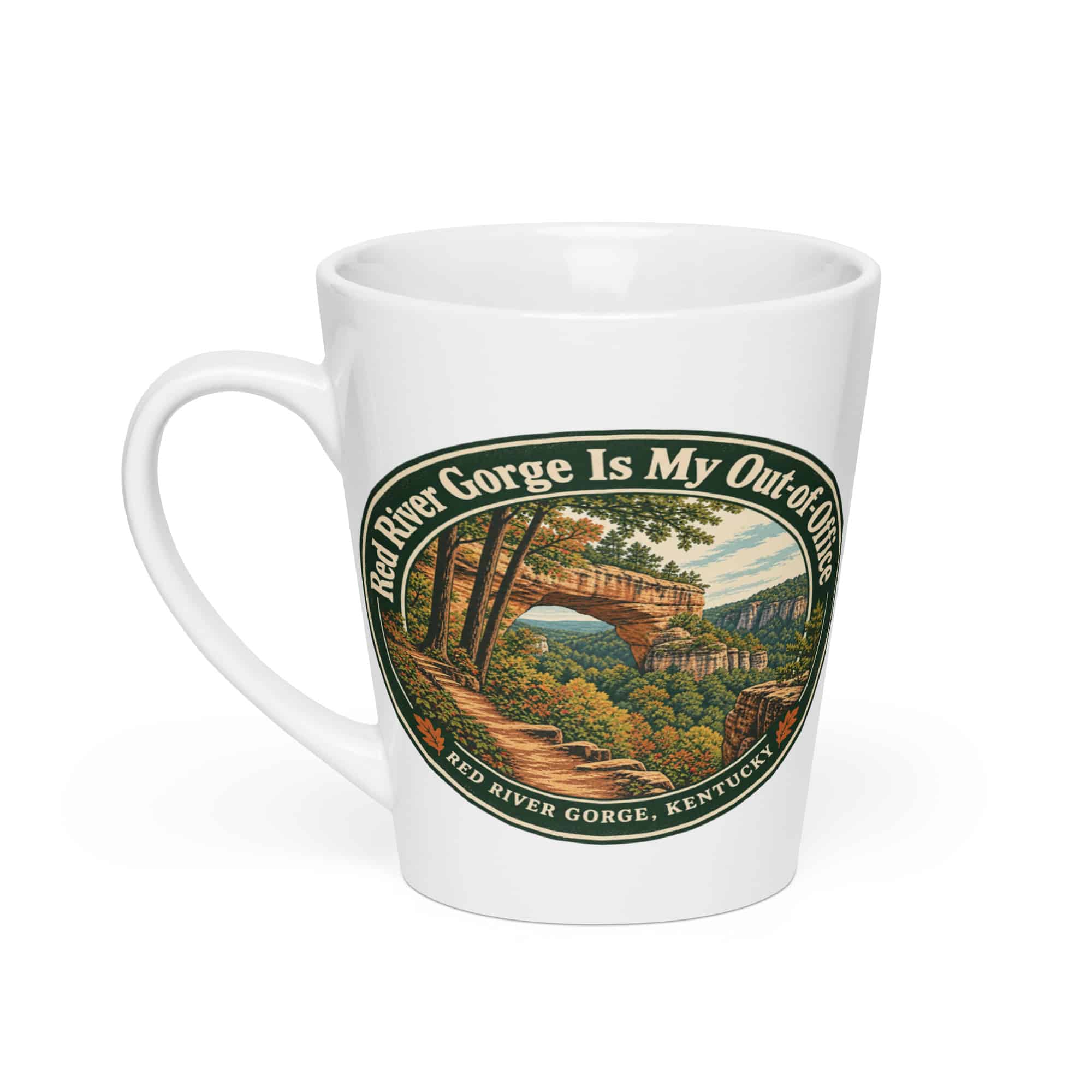 Red River Gorge Latte Mug: Red River Gorge Is My Out-of-Office, Vintage Round Badge