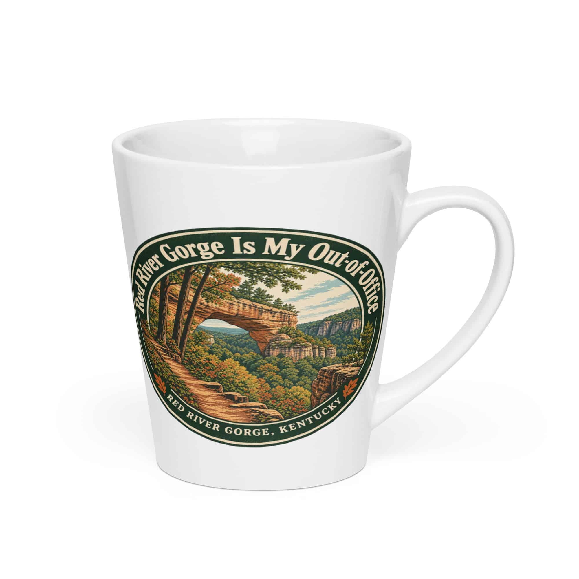 Red River Gorge Latte Mug: Red River Gorge Is My Out-of-Office, Vintage Round Badge