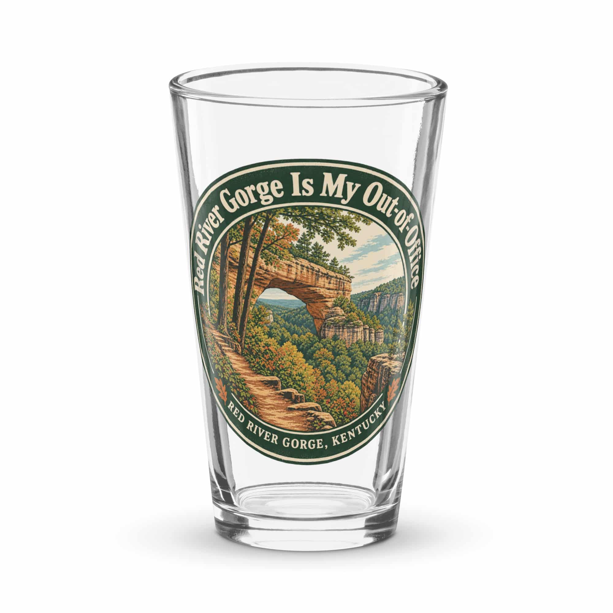 Red River Gorge Pint Glass: Red River Gorge Is My Out-of-Office, Vintage Round Badge
