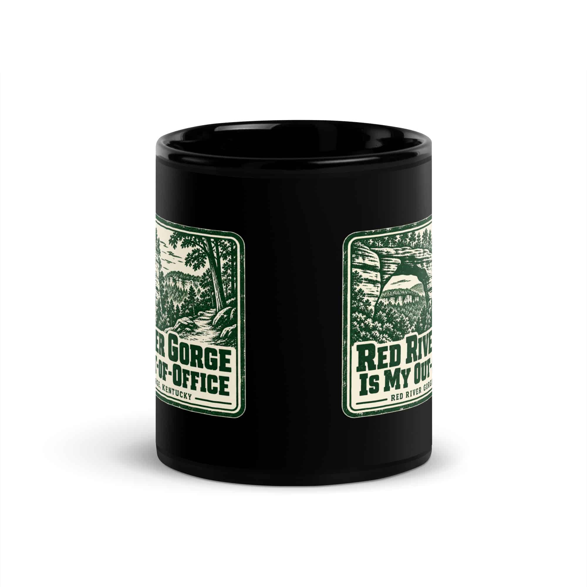 Red River Gorge Black Coffee Mug: Red River Gorge Is My Out-of-Office, Forest Ink Stamp