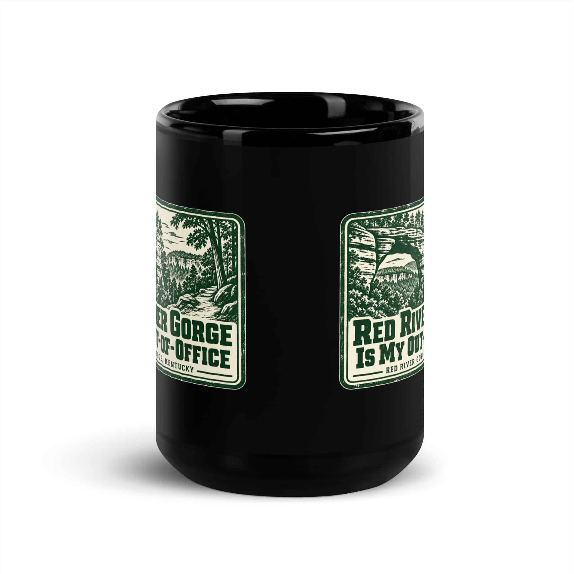 Red River Gorge Black Coffee Mug: Red River Gorge Is My Out-of-Office, Forest Ink Stamp