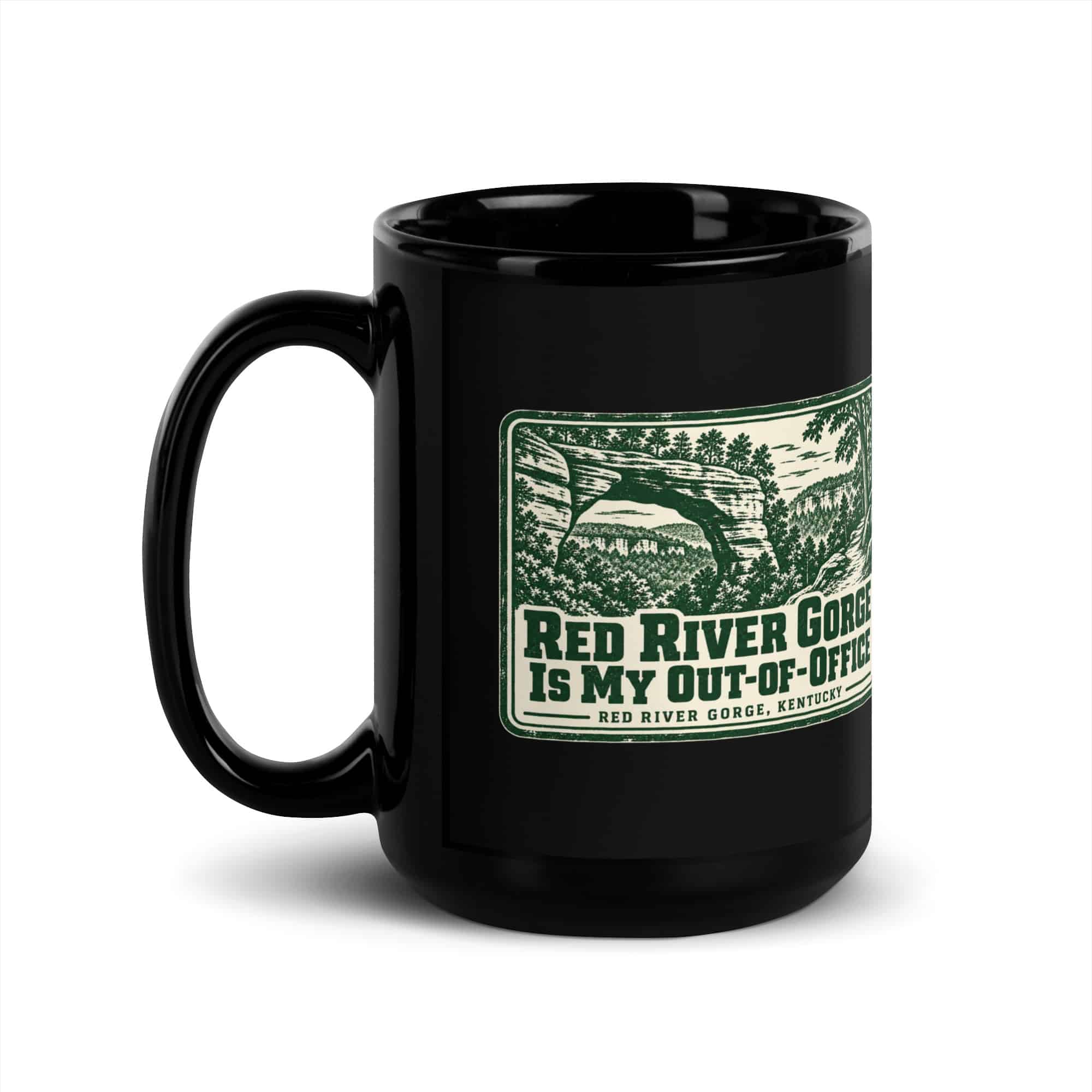 Red River Gorge Black Coffee Mug: Red River Gorge Is My Out-of-Office, Forest Ink Stamp