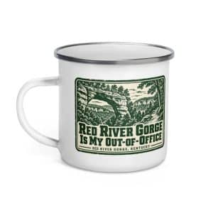 Red River Gorge Enamel Camp Mug: Red River Gorge Is My Out-of-Office, Forest Ink Stamp - 12 oz - Left
