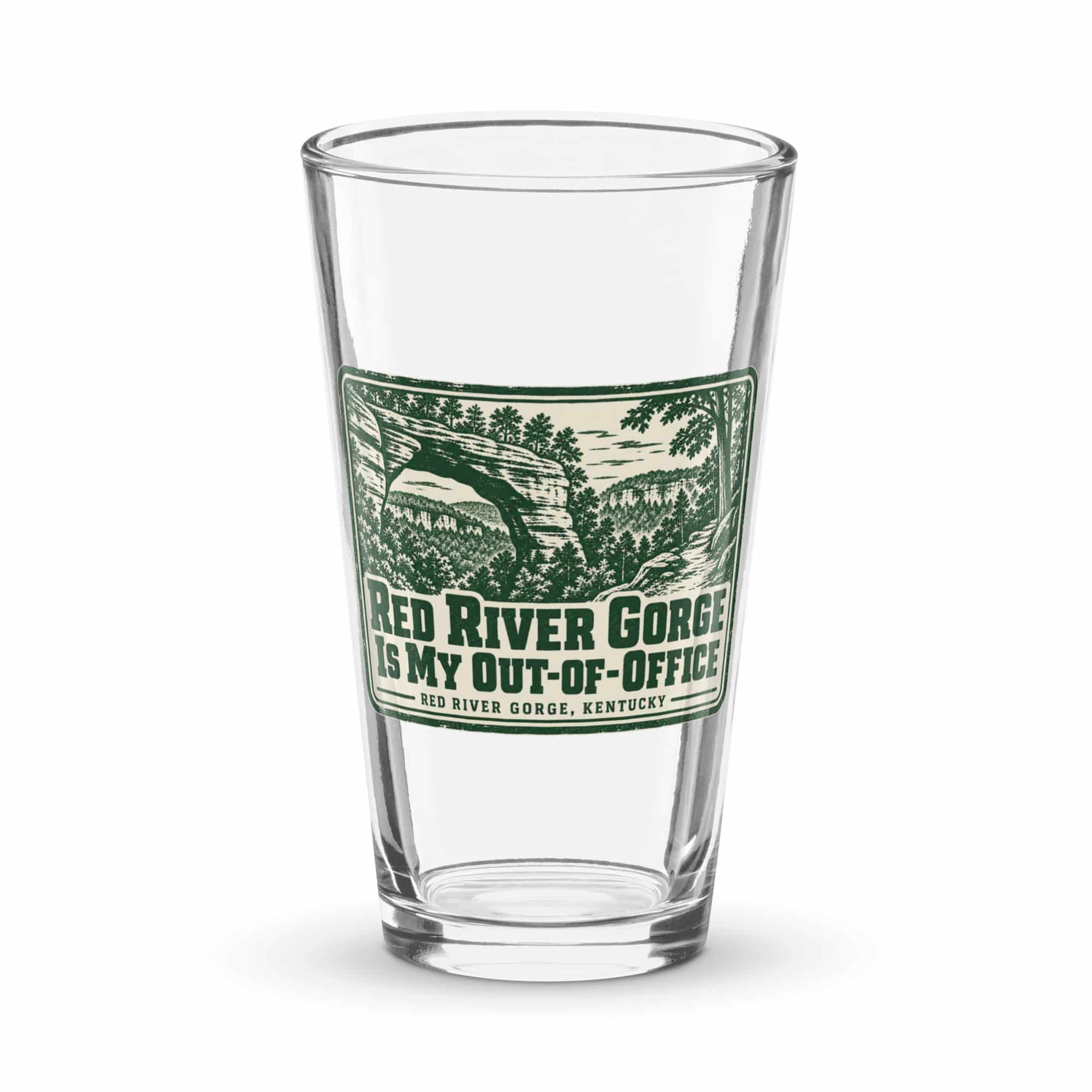 Red River Gorge Pint Glass: Red River Gorge Is My Out-of-Office, Forest Ink Stamp