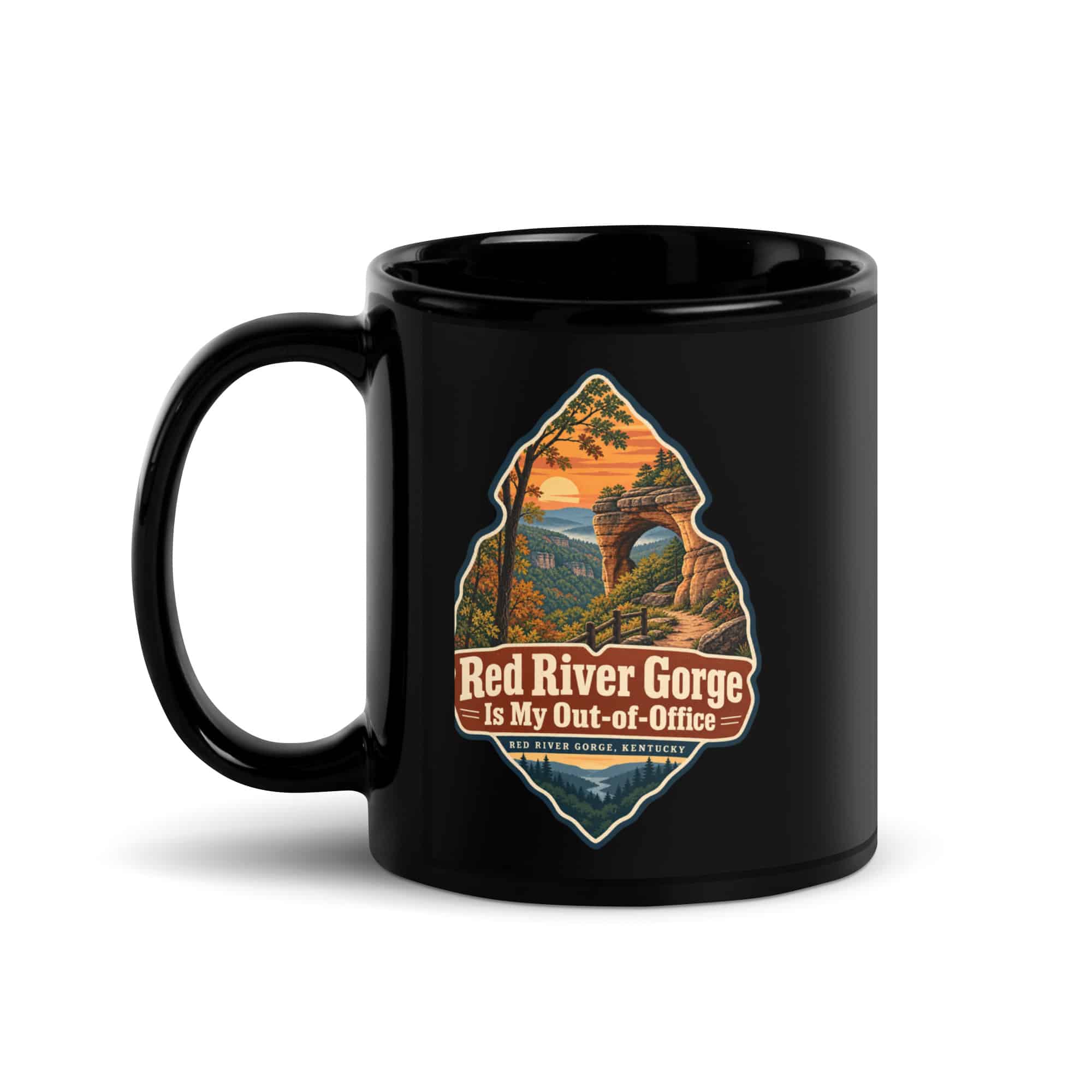 Red River Gorge Black Coffee Mug: Red River Gorge Is My Out-of-Office, Scenic Shield Badge