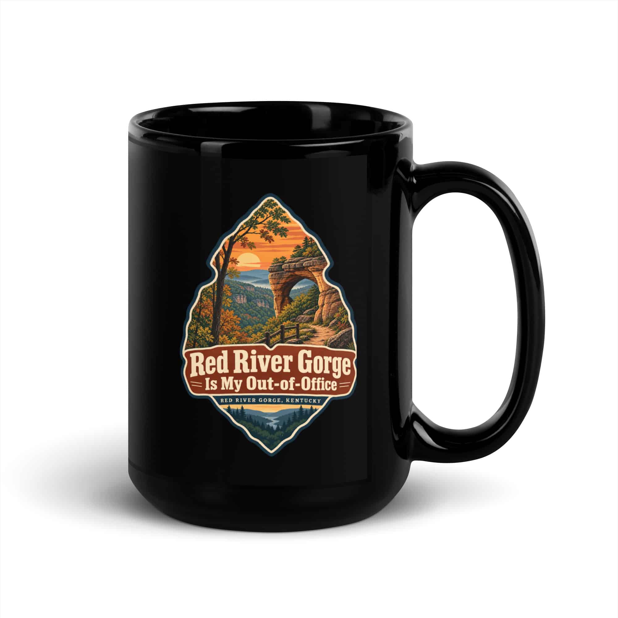 Red River Gorge Black Coffee Mug: Red River Gorge Is My Out-of-Office, Scenic Shield Badge