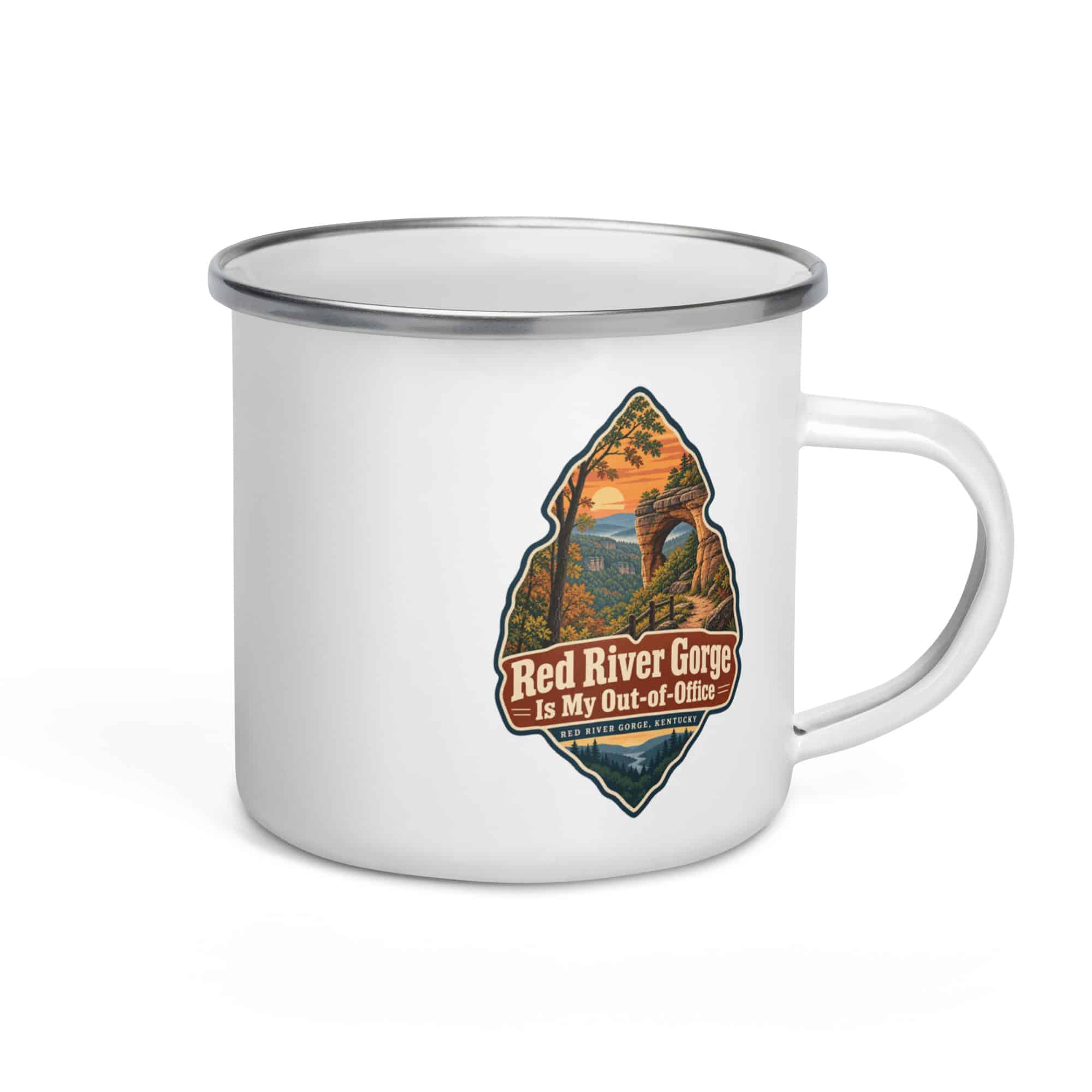 Red River Gorge Enamel Camp Mug: Red River Gorge Is My Out-of-Office, Scenic Shield Badge