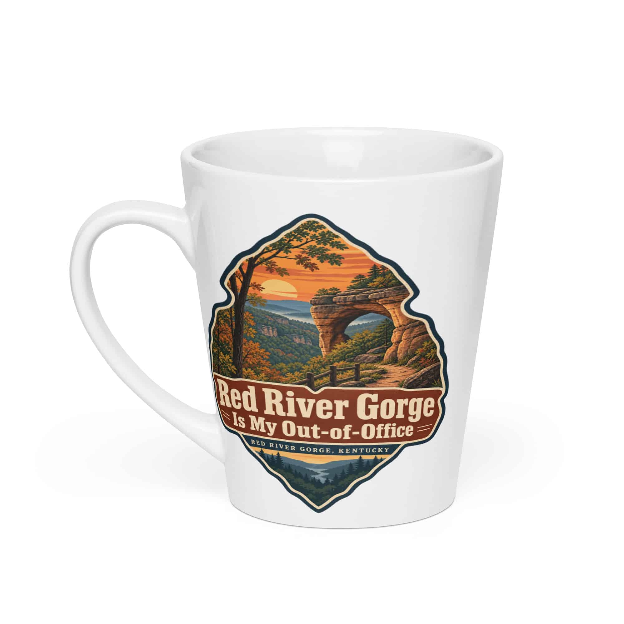 Red River Gorge Latte Mug: Red River Gorge Is My Out-of-Office, Scenic Shield Badge