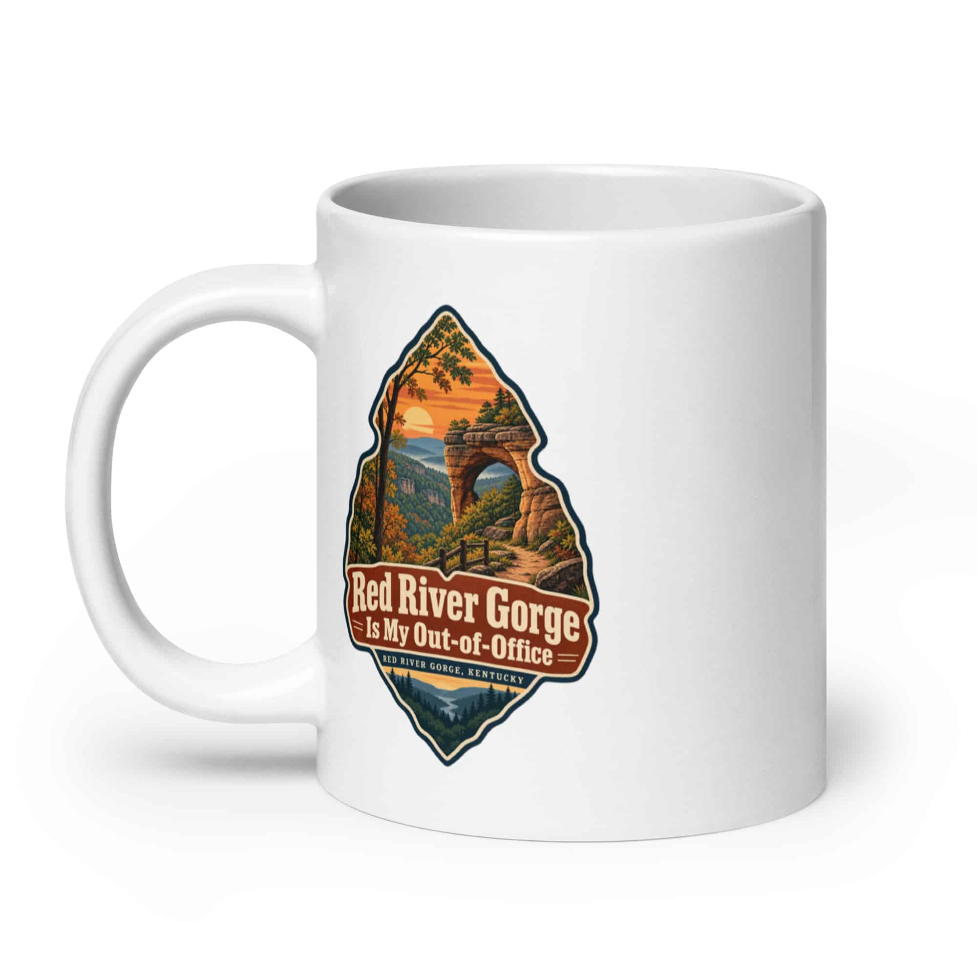 Red River Gorge White Ceramic Coffee Mug: Red River Gorge Is My Out-of-Office, Scenic Shield Badge