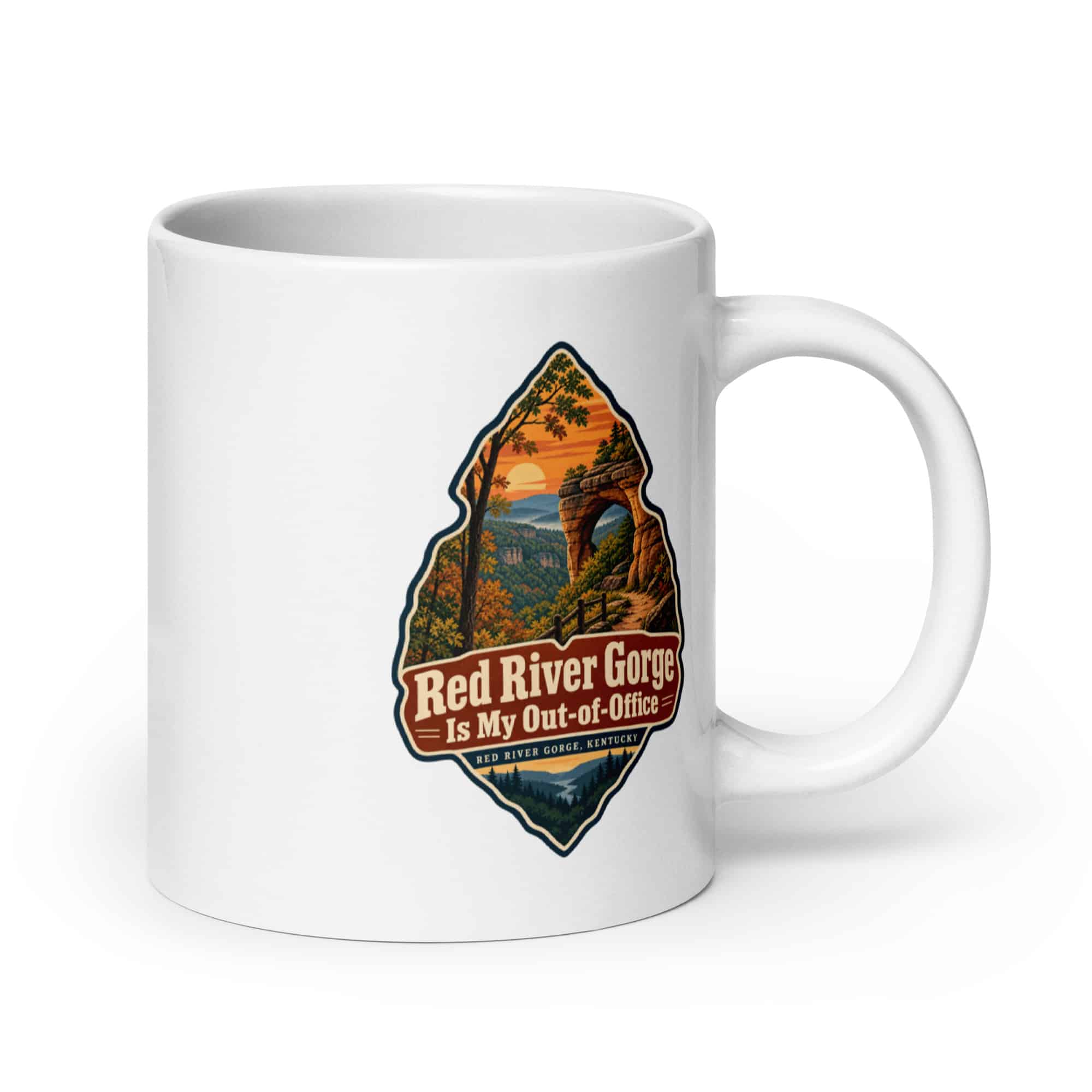 Red River Gorge White Ceramic Coffee Mug: Red River Gorge Is My Out-of-Office, Scenic Shield Badge