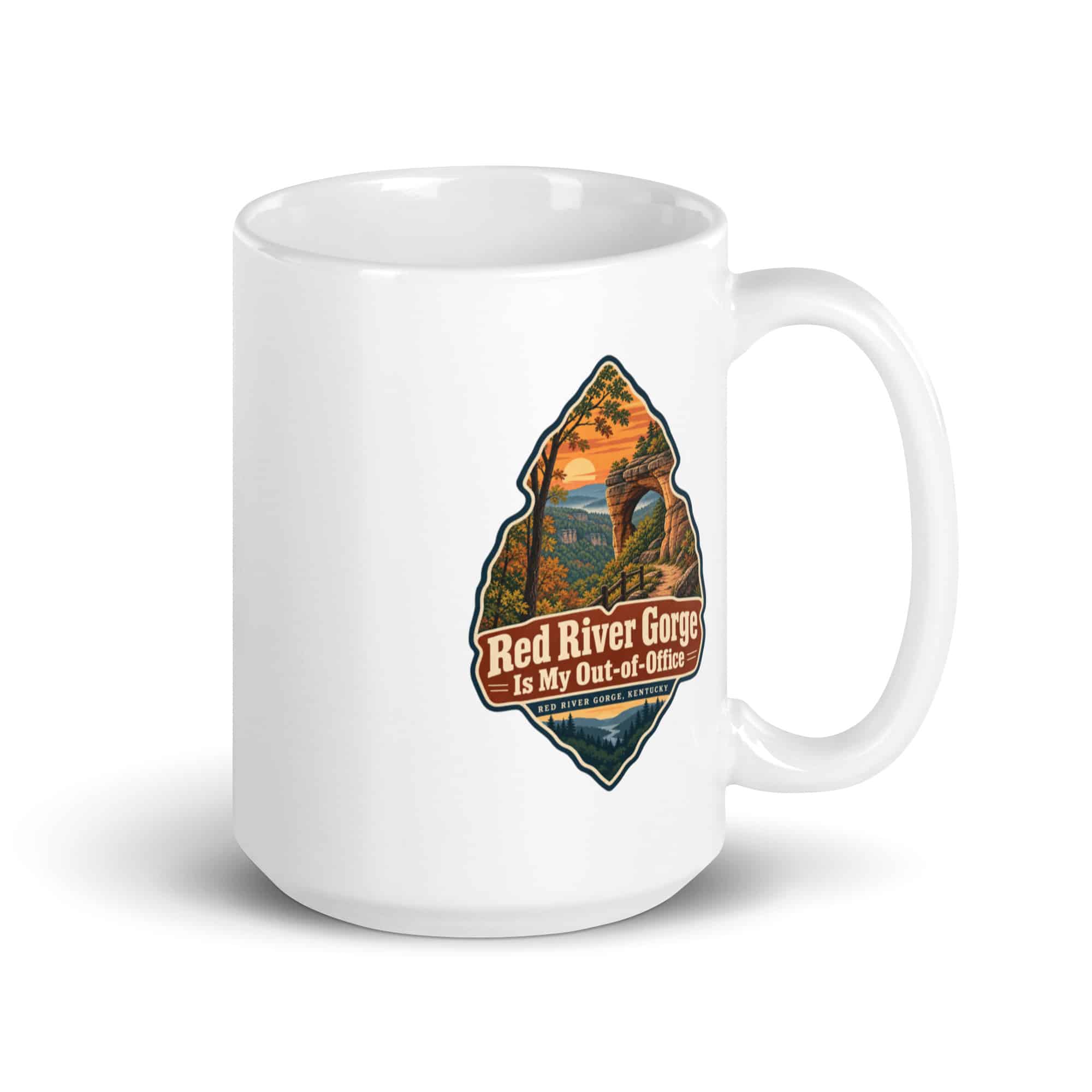 Red River Gorge White Ceramic Coffee Mug: Red River Gorge Is My Out-of-Office, Scenic Shield Badge