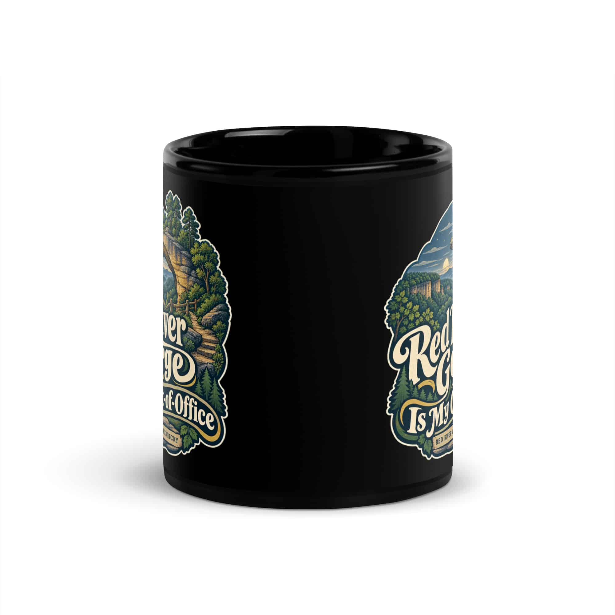 Red River Gorge Black Coffee Mug: Red River Gorge Is My Out-of-Office, Woodland Scenic Lettering