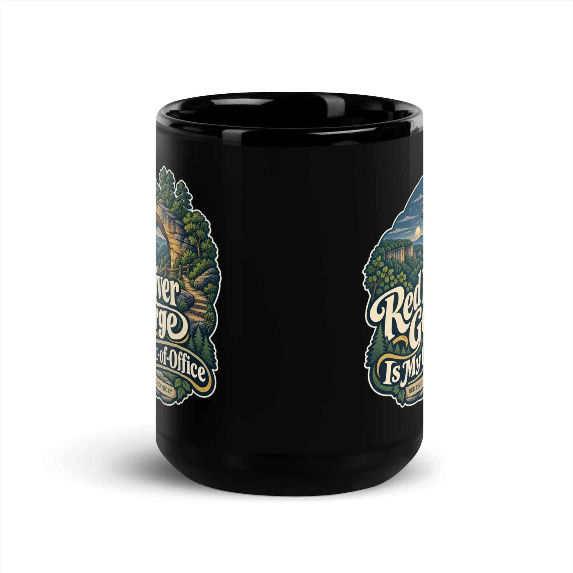 Red River Gorge Black Coffee Mug: Red River Gorge Is My Out-of-Office, Woodland Scenic Lettering