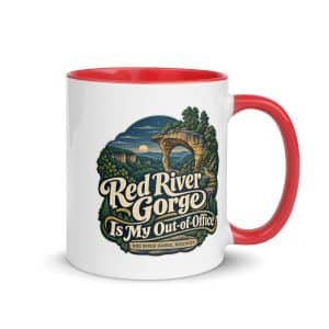 Red River Gorge Color Inside Coffee Mug: Red River Gorge Is My Out-of-Office, Woodland Scenic Lettering - 11 oz - Main