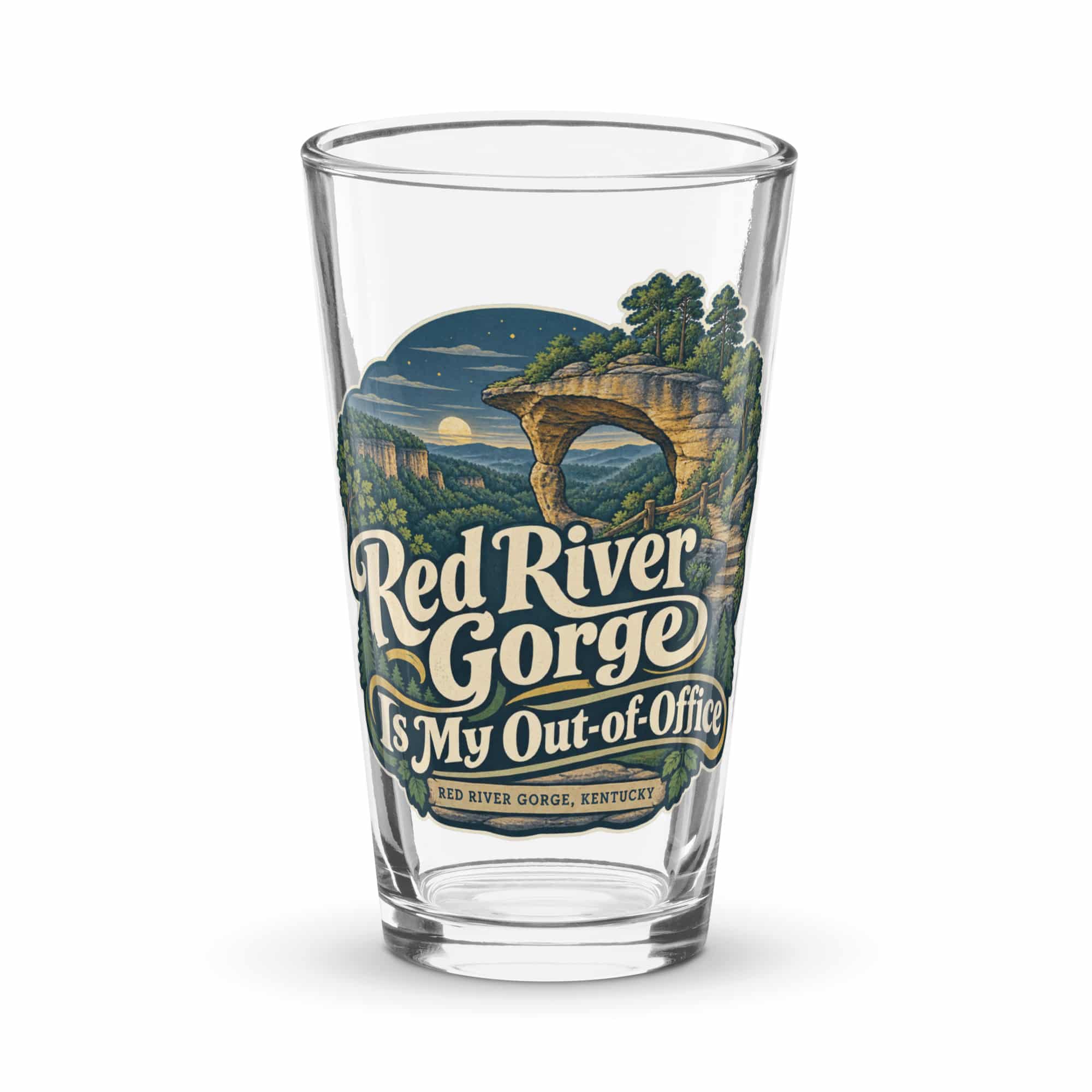Red River Gorge Pint Glass: Red River Gorge Is My Out-of-Office, Woodland Scenic Lettering
