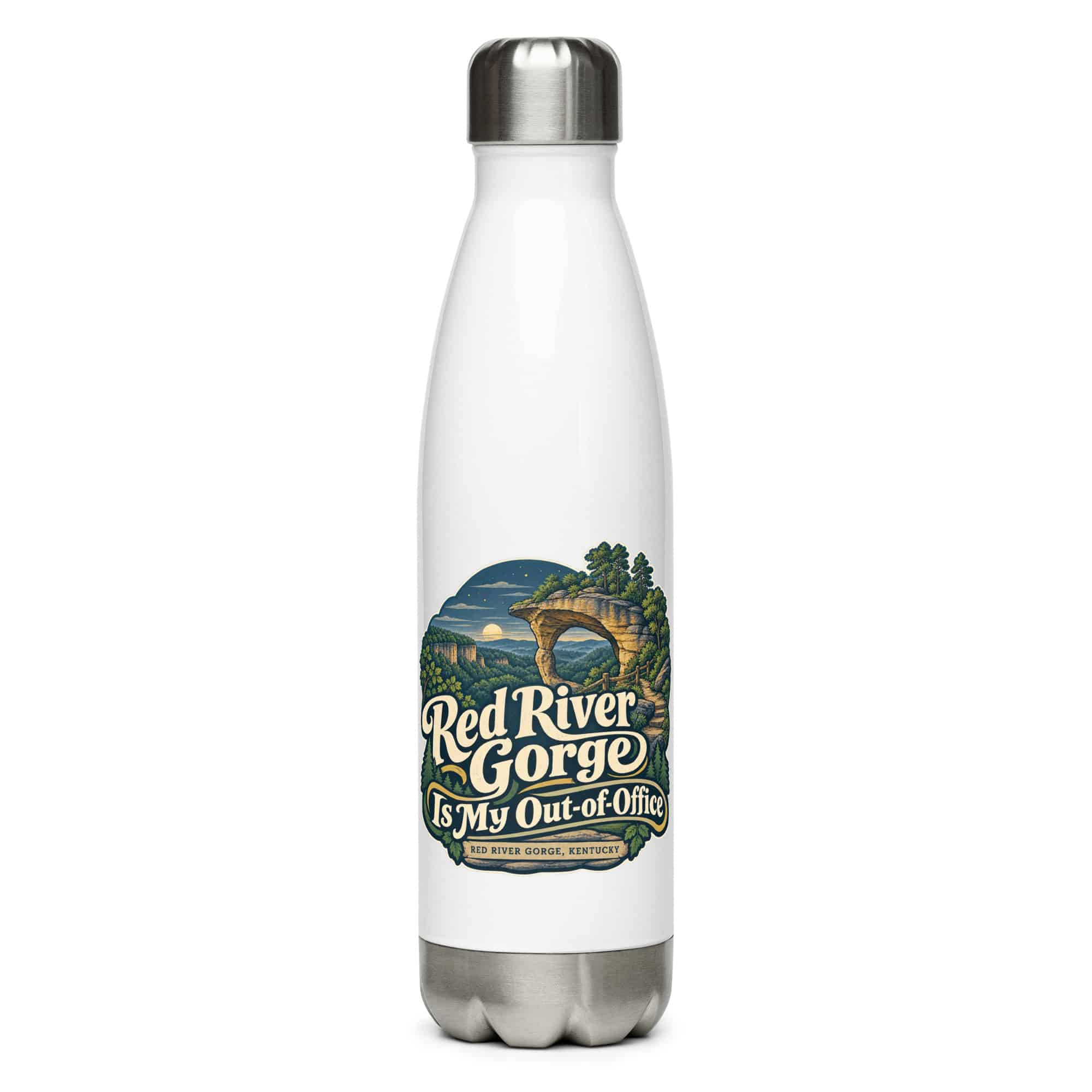 Red River Gorge Stainless Steel Water Bottle: Red River Gorge Is My Out-of-Office, Woodland Scenic Lettering