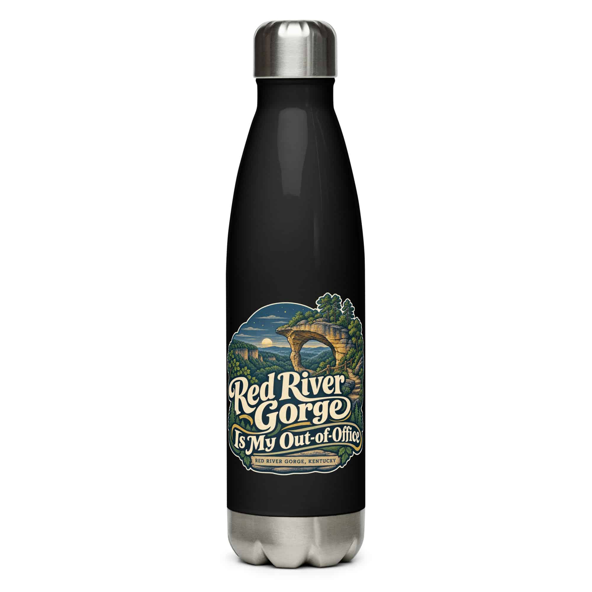 Red River Gorge Stainless Steel Water Bottle: Red River Gorge Is My Out-of-Office, Woodland Scenic Lettering