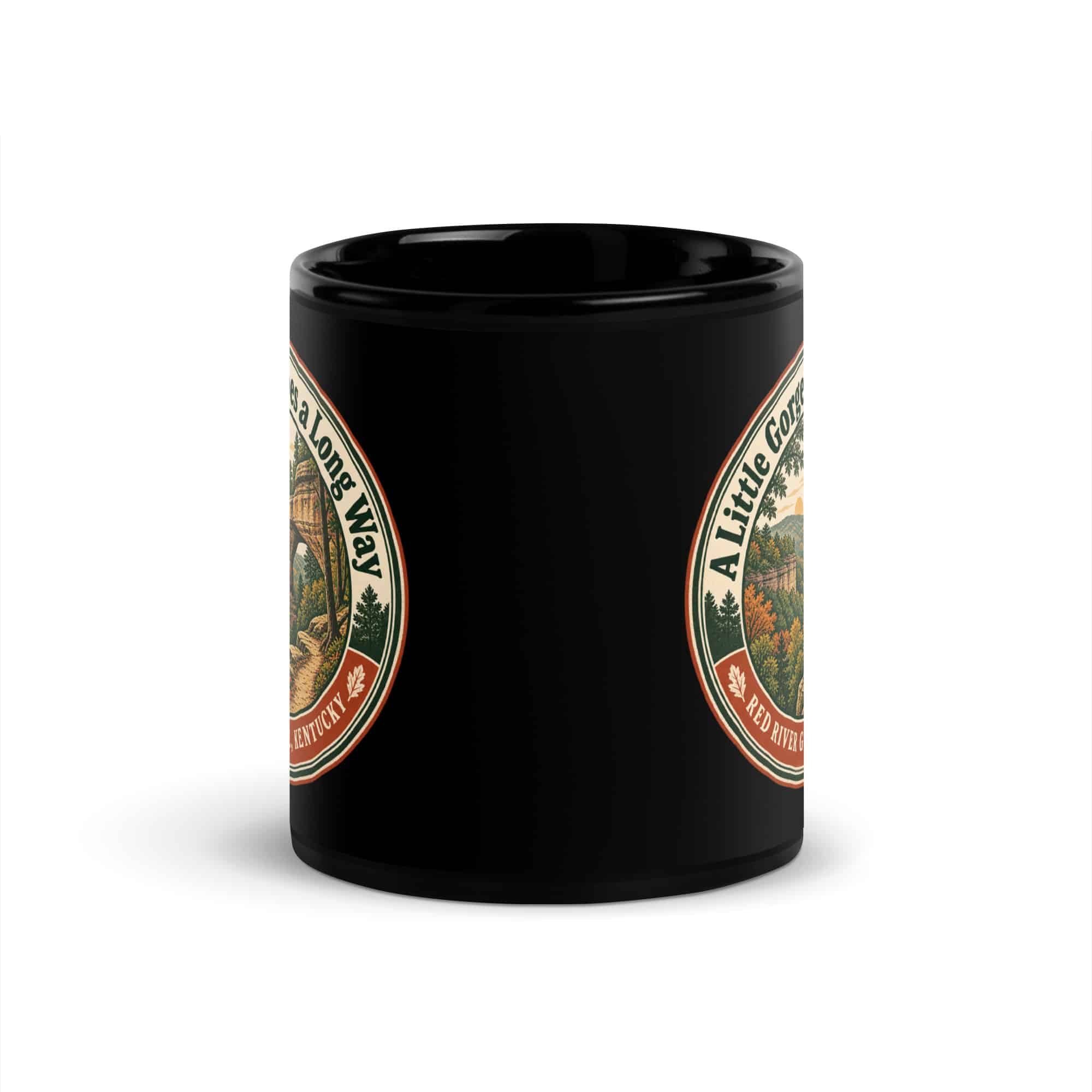 Red River Gorge Black Coffee Mug: A Little Gorge Goes a Long Way, Vintage Round Badge
