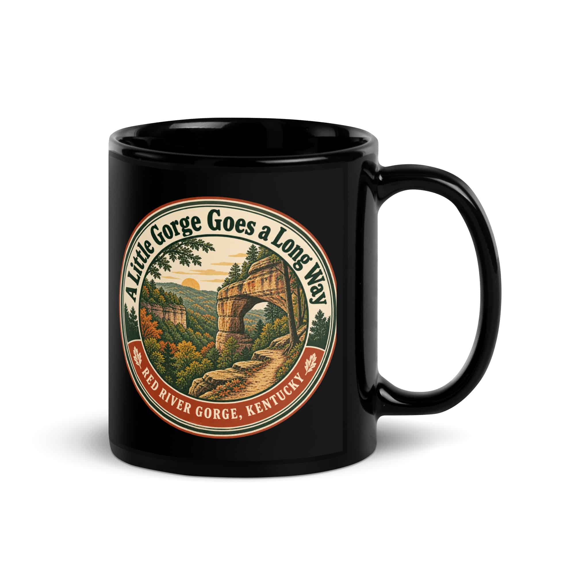 Red River Gorge Black Coffee Mug: A Little Gorge Goes a Long Way, Vintage Round Badge