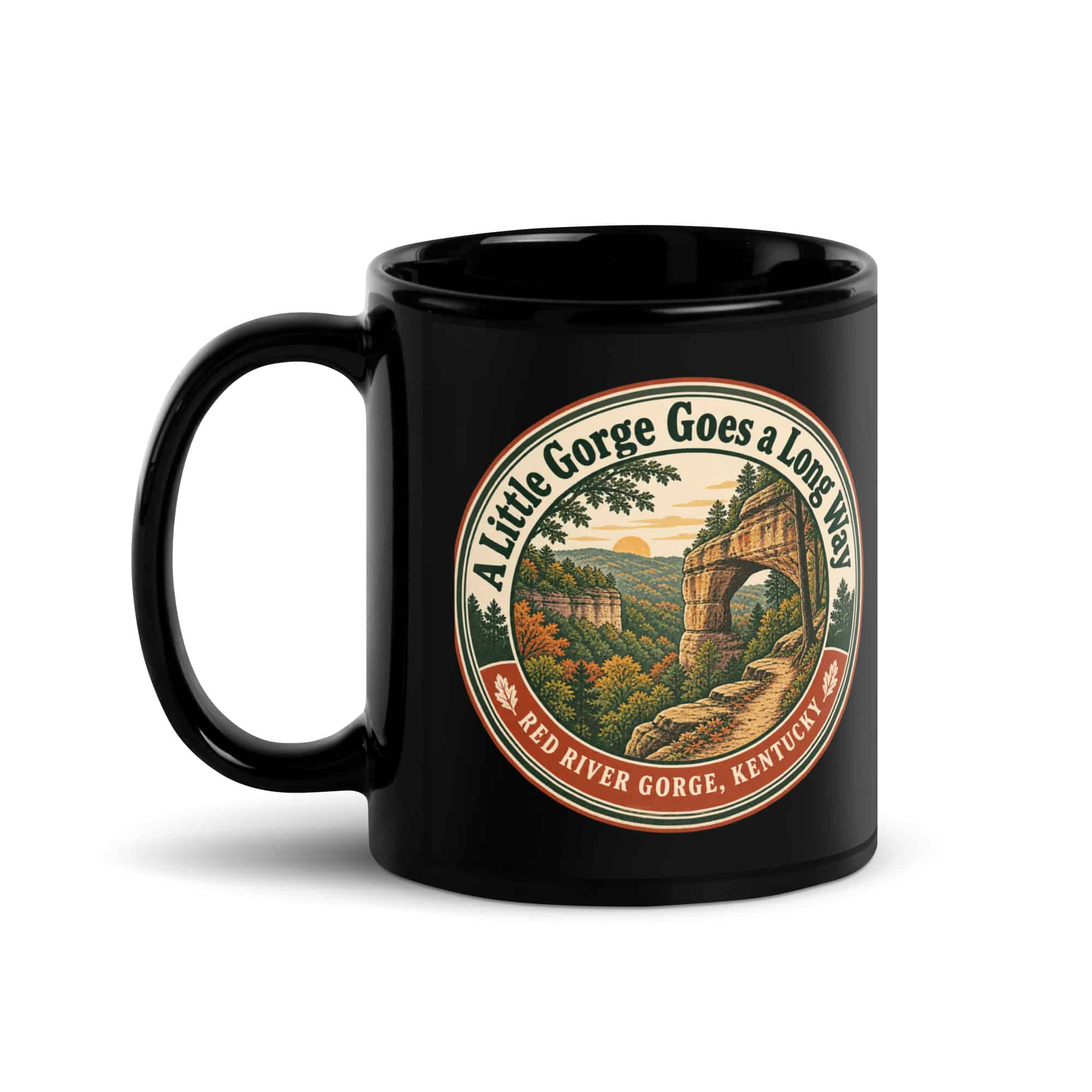Red River Gorge Black Coffee Mug: A Little Gorge Goes a Long Way, Vintage Round Badge