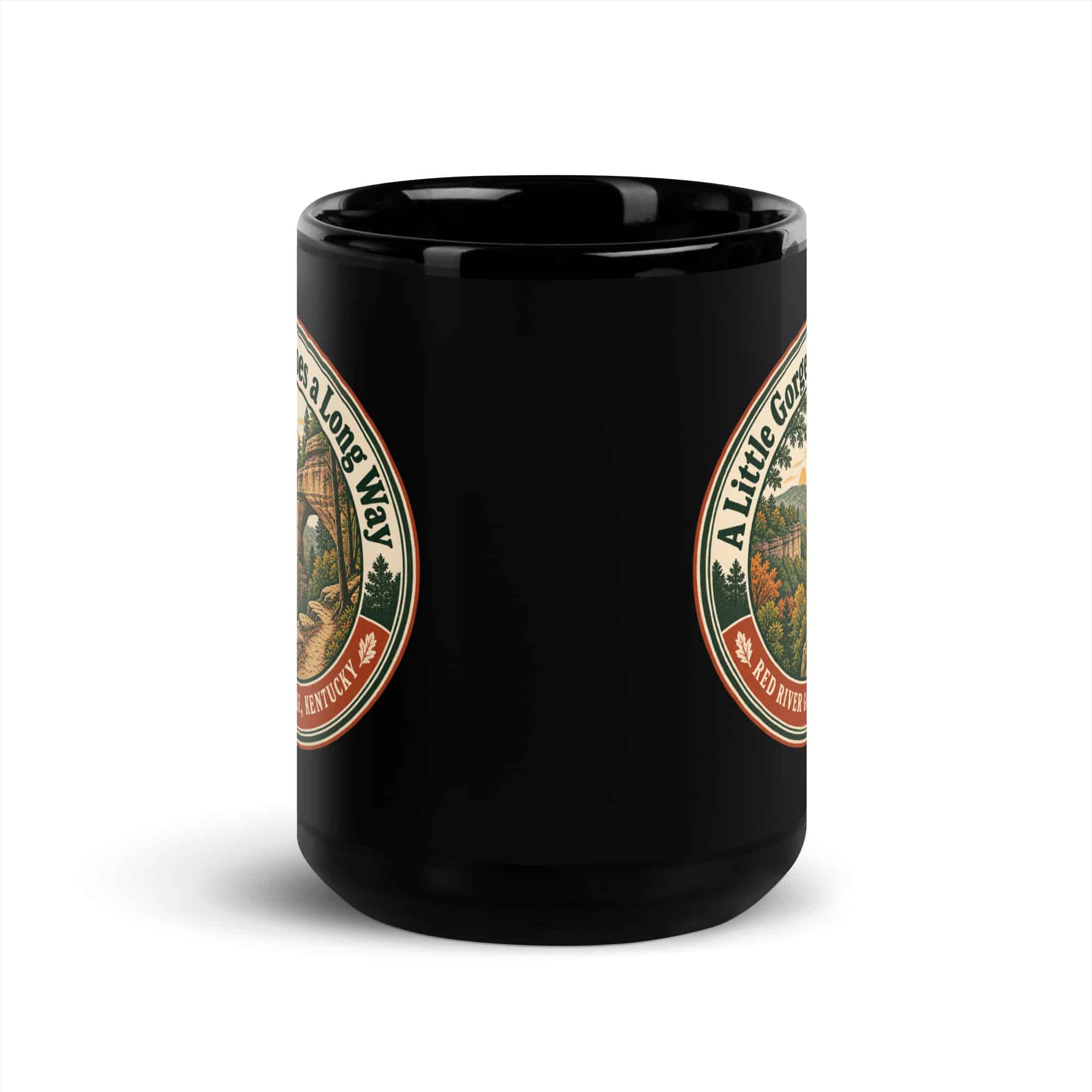 Red River Gorge Black Coffee Mug: A Little Gorge Goes a Long Way, Vintage Round Badge