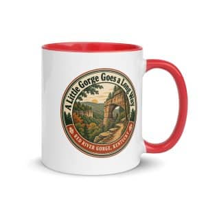 Red River Gorge Color Inside Coffee Mug: A Little Gorge Goes a Long Way, Vintage Round Badge - 11 oz - Main