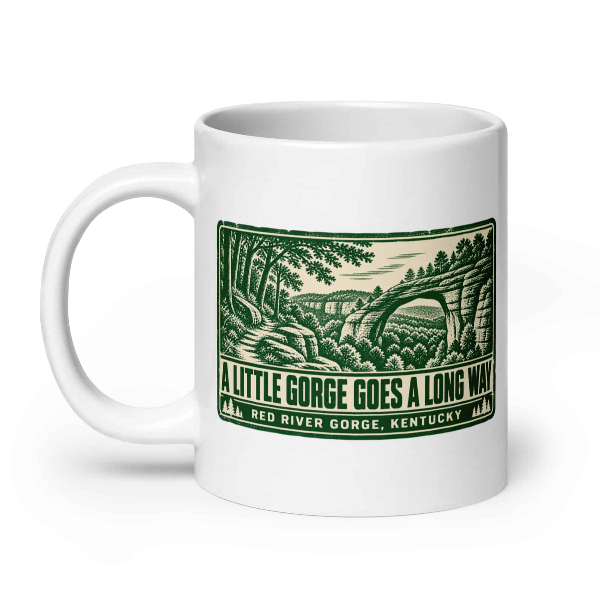 Red River Gorge White Ceramic Coffee Mug: A Little Gorge Goes a Long Way, Forest Ink Stamp