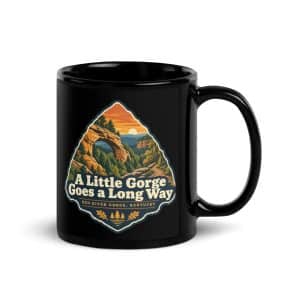Red River Gorge Black Coffee Mug: A Little Gorge Goes a Long Way, Scenic Shield Badge - 11 oz - Handle on Right