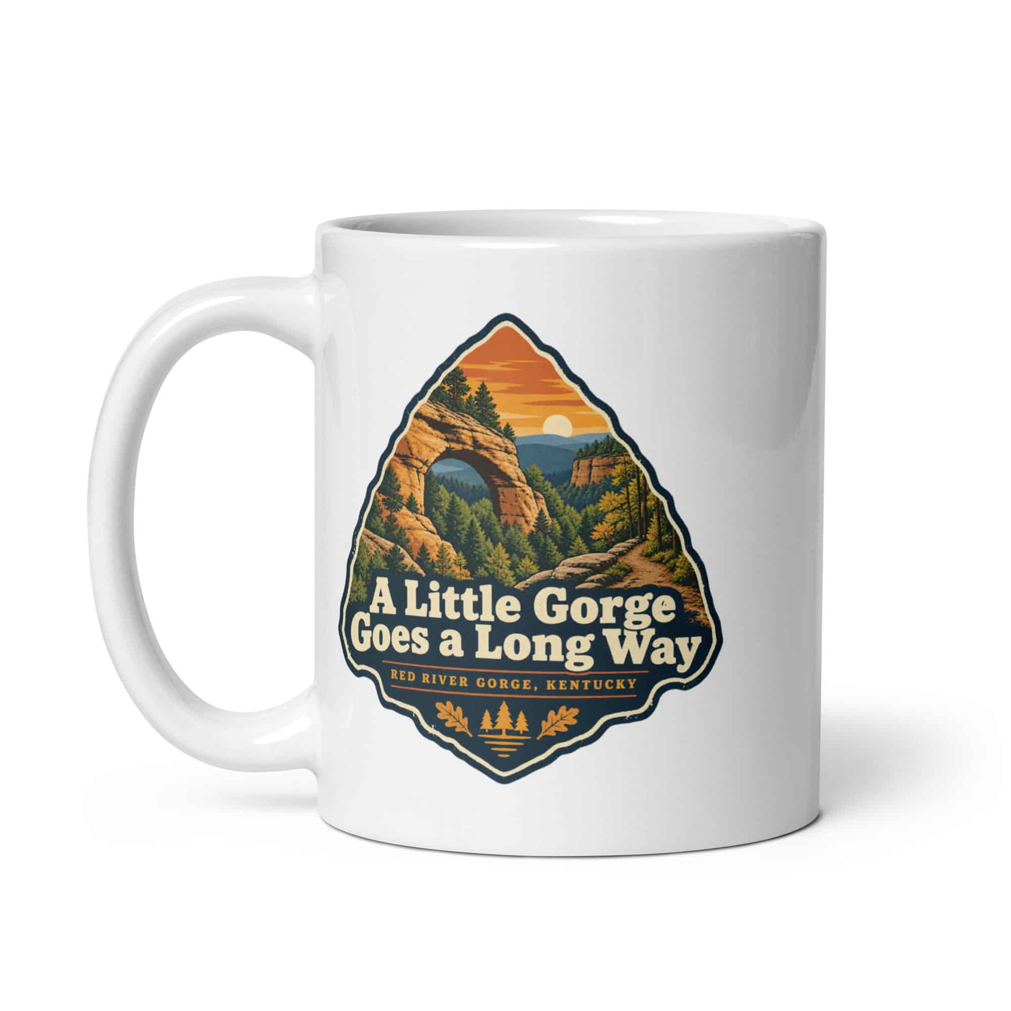 Red River Gorge White Ceramic Coffee Mug: A Little Gorge Goes a Long Way, Scenic Shield Badge