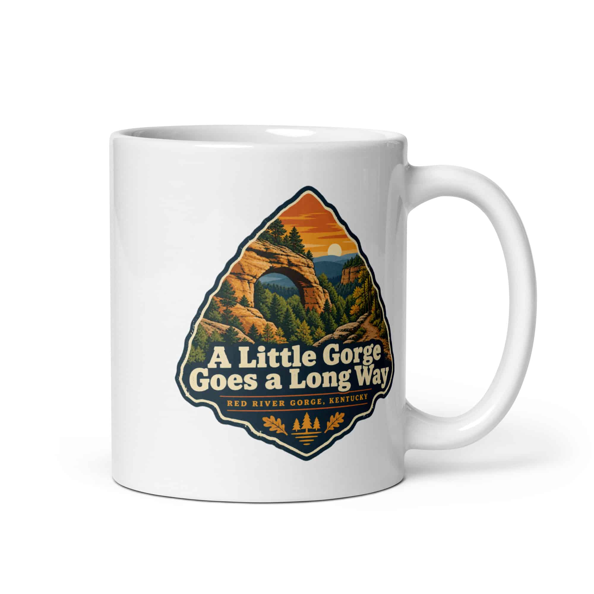 Red River Gorge White Ceramic Coffee Mug: A Little Gorge Goes a Long Way, Scenic Shield Badge