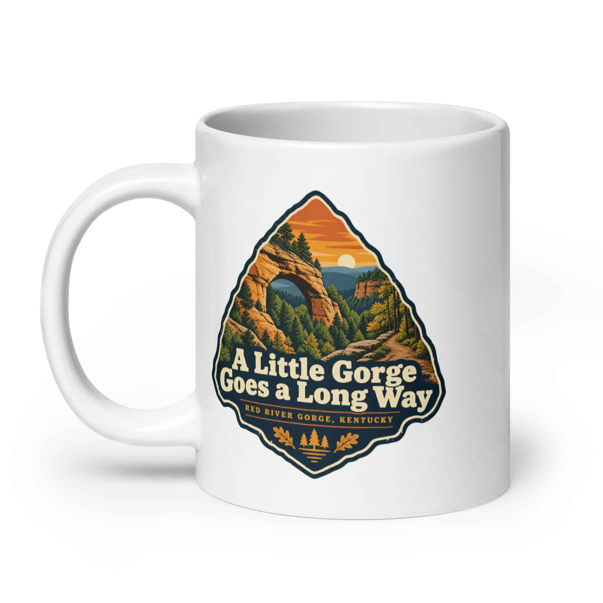 Red River Gorge White Ceramic Coffee Mug: A Little Gorge Goes a Long Way, Scenic Shield Badge