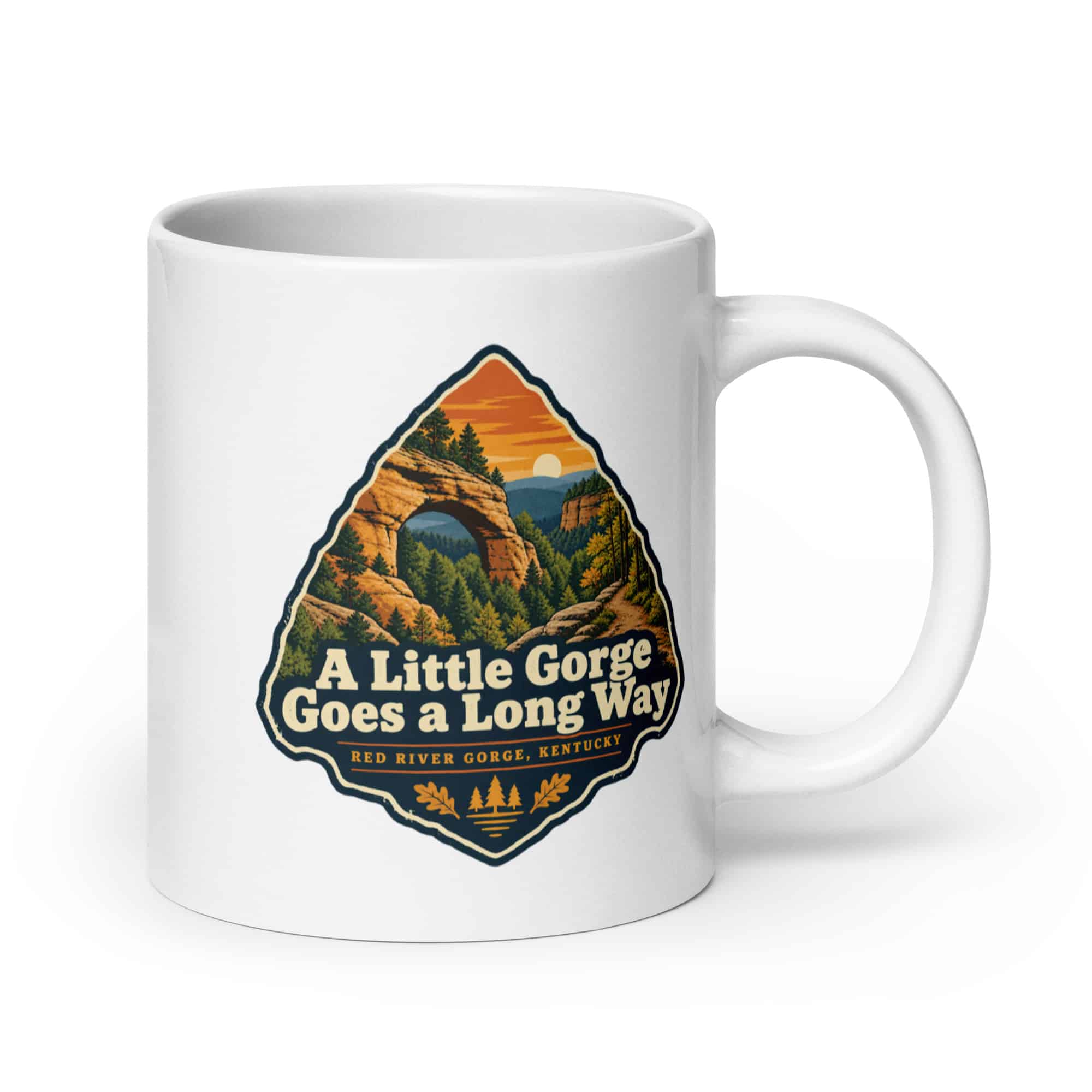 Red River Gorge White Ceramic Coffee Mug: A Little Gorge Goes a Long Way, Scenic Shield Badge
