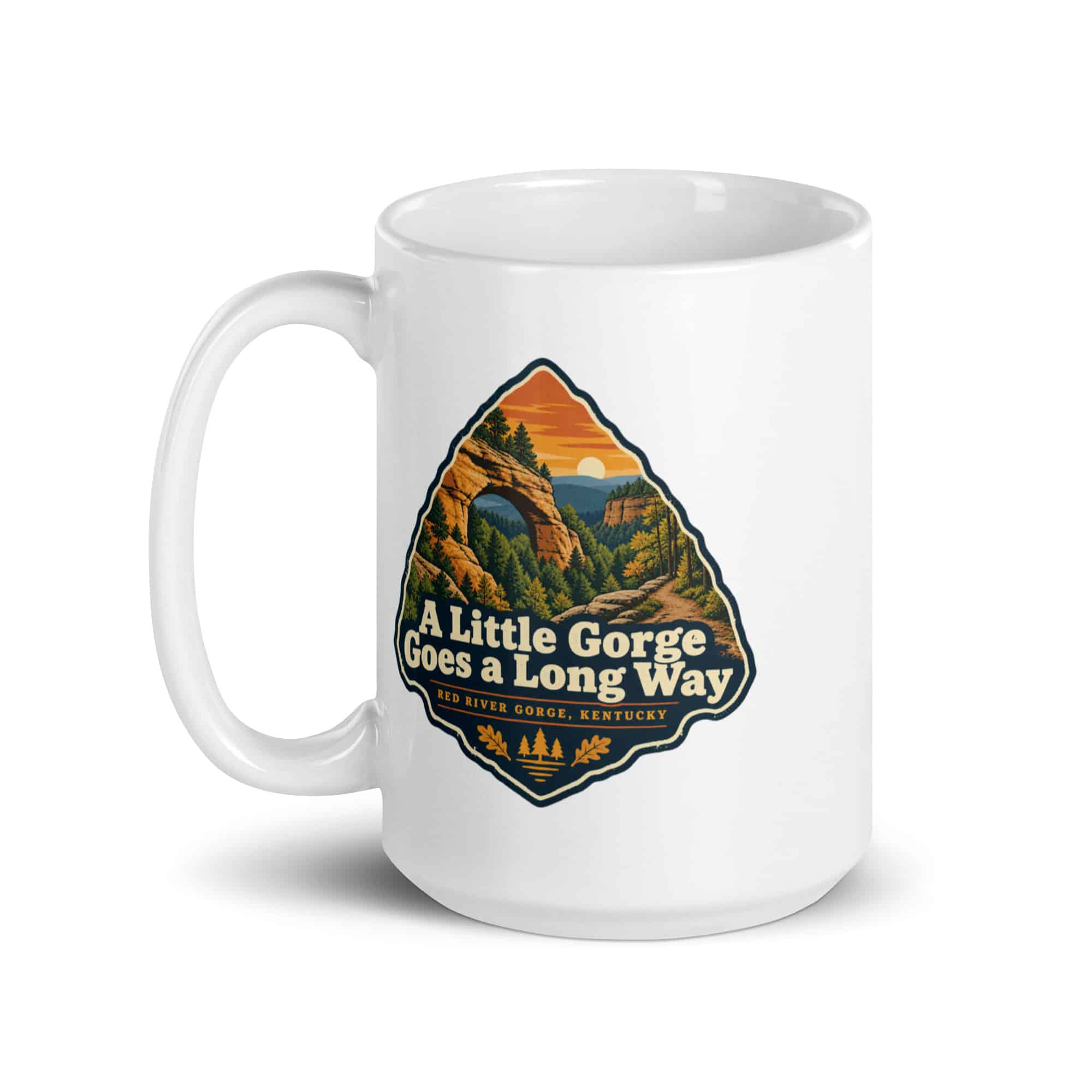 Red River Gorge White Ceramic Coffee Mug: A Little Gorge Goes a Long Way, Scenic Shield Badge