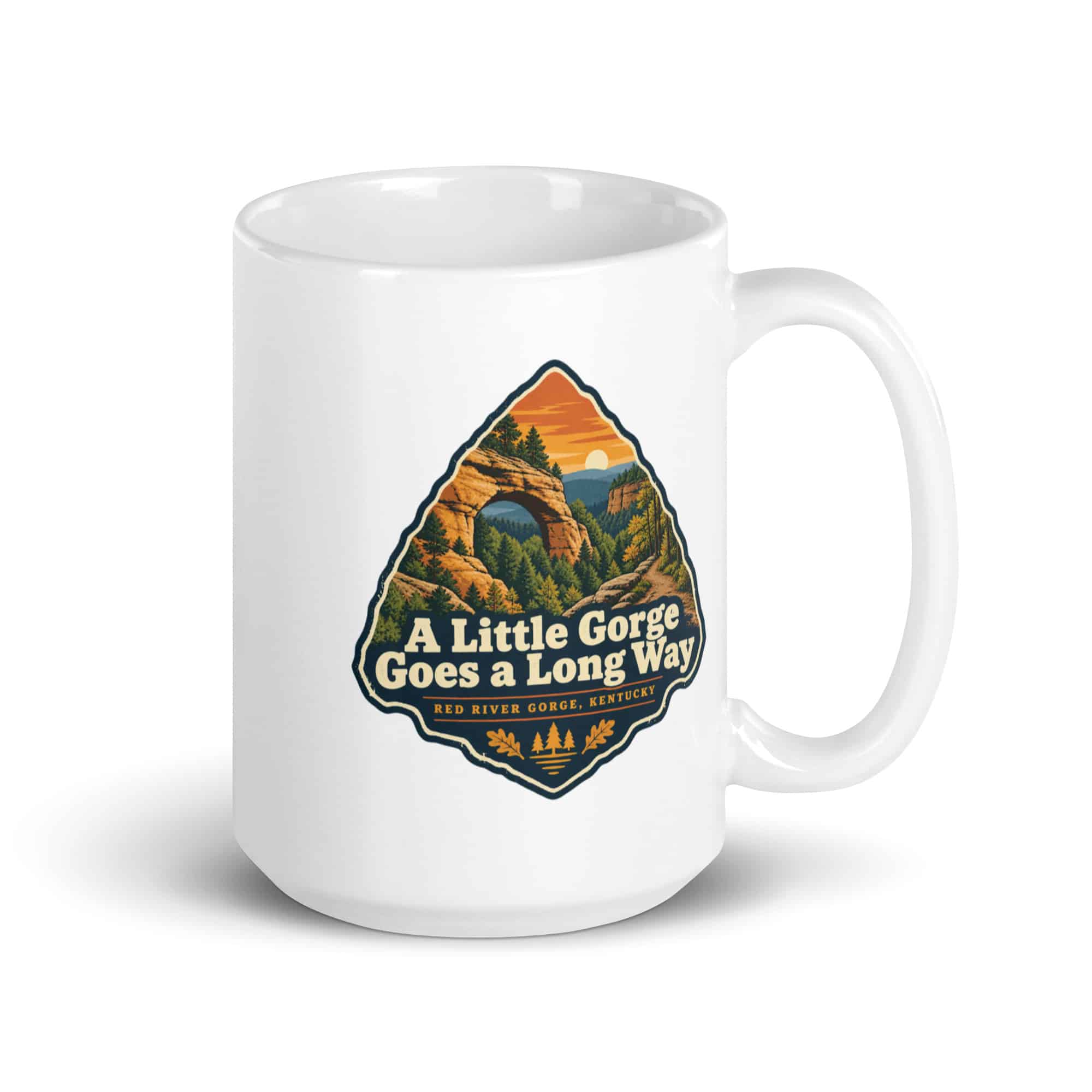 Red River Gorge White Ceramic Coffee Mug: A Little Gorge Goes a Long Way, Scenic Shield Badge