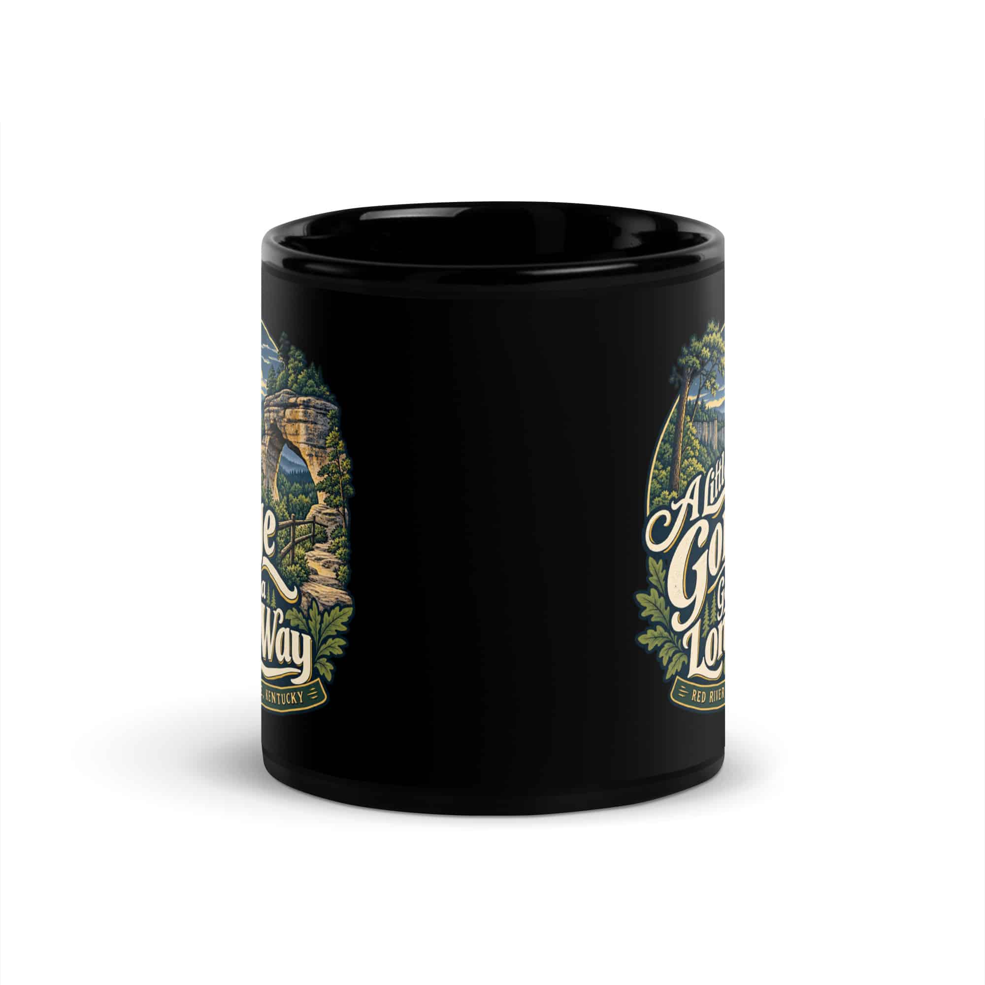 Red River Gorge Black Coffee Mug: A Little Gorge Goes a Long Way, Woodland Scenic Lettering