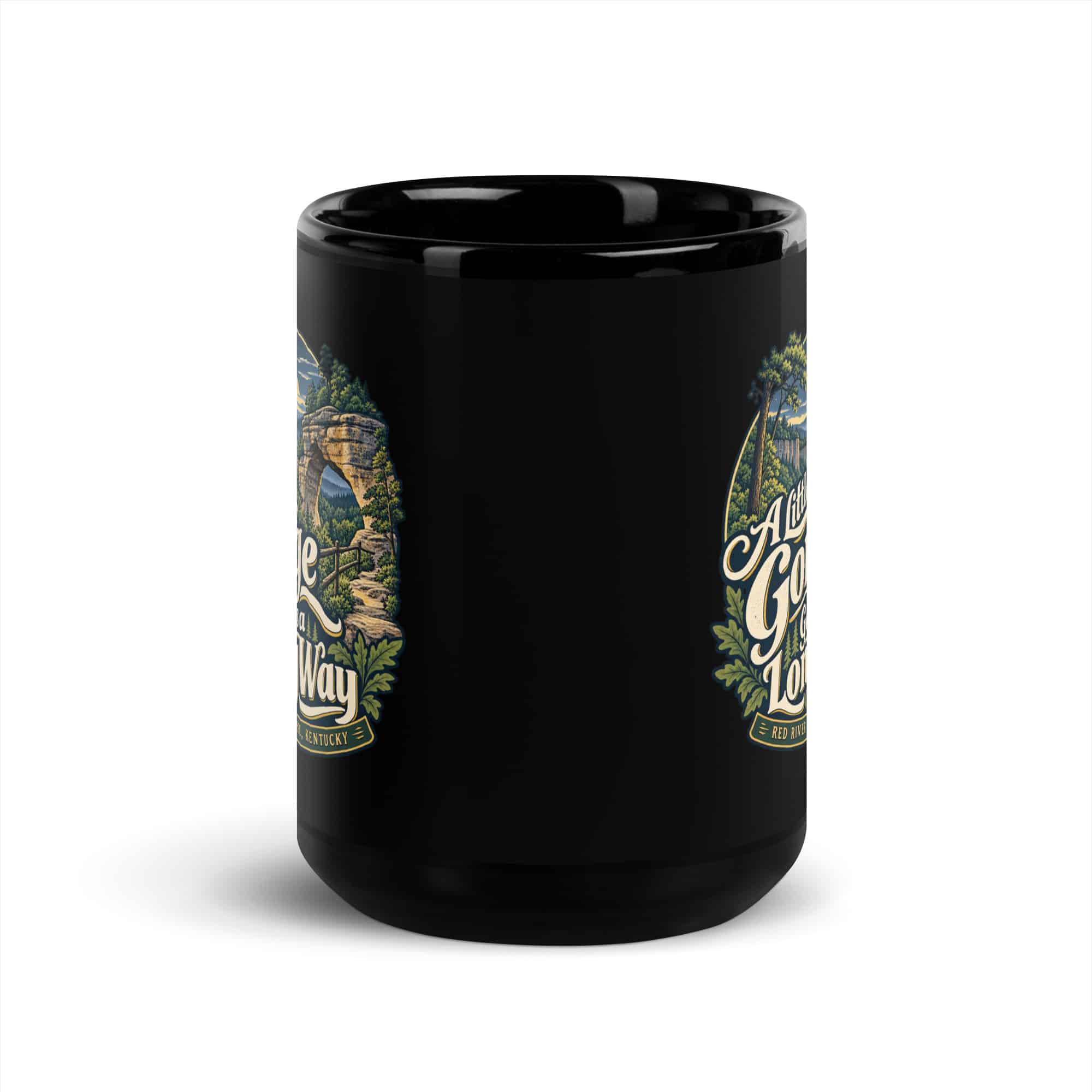 Red River Gorge Black Coffee Mug: A Little Gorge Goes a Long Way, Woodland Scenic Lettering