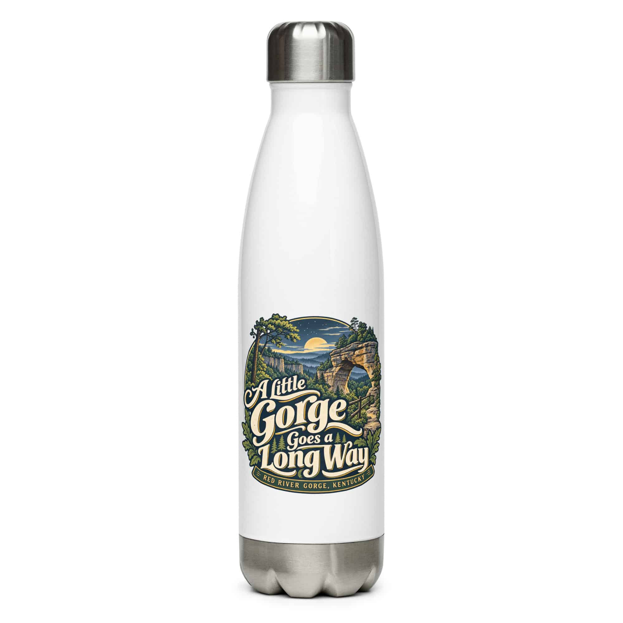 Red River Gorge Stainless Steel Water Bottle: A Little Gorge Goes a Long Way, Woodland Scenic Lettering