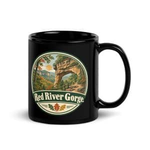 Red River Gorge Black Coffee Mug: Red River Gorge, Vintage Round Badge - 11 oz - Handle on Right