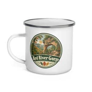 Red River Gorge Enamel Camp Mug: Red River Gorge, Vintage Round Badge - 12 oz - Left