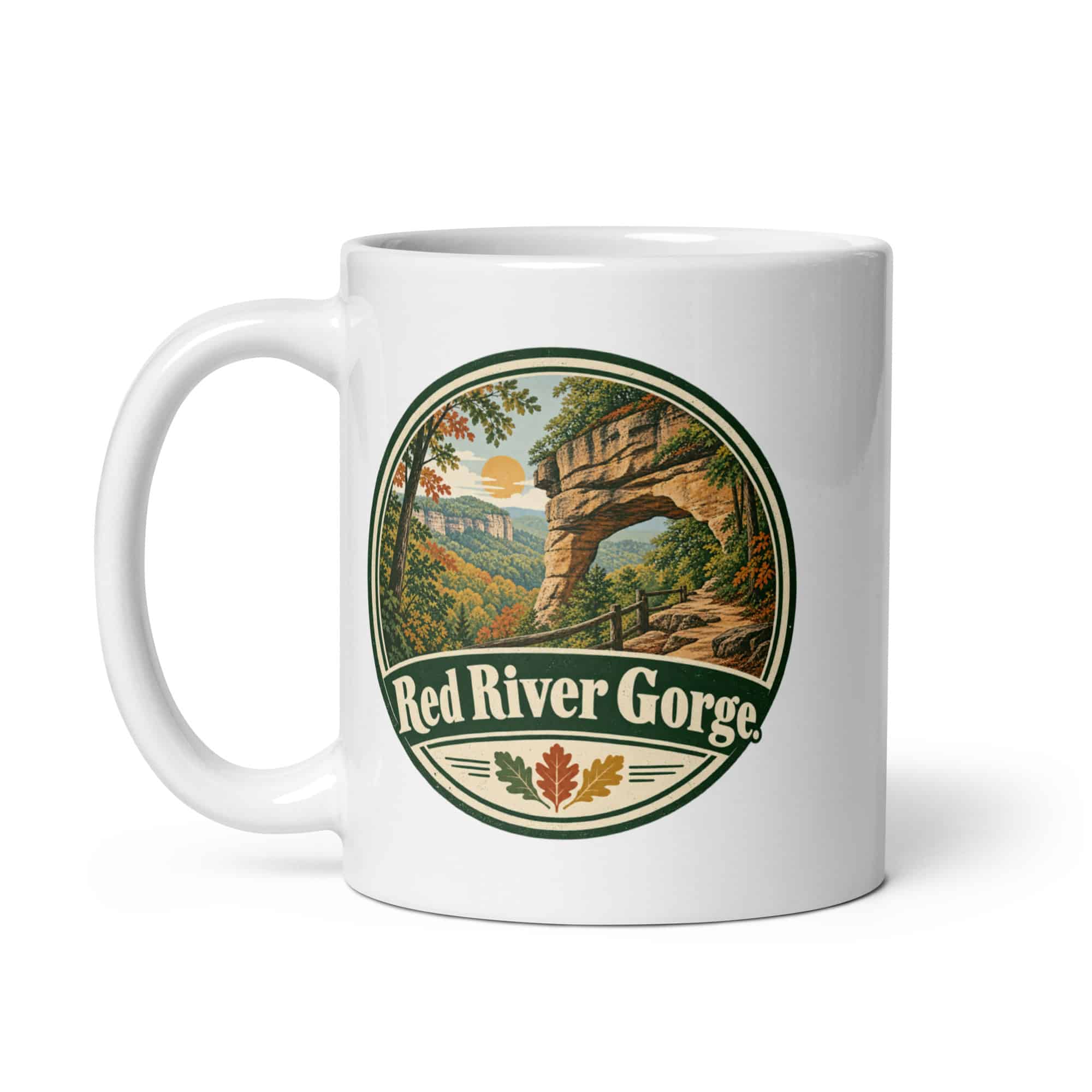 Red River Gorge White Ceramic Coffee Mug: Red River Gorge, Vintage Round Badge