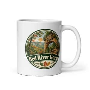 Red River Gorge White Ceramic Coffee Mug: Red River Gorge, Vintage Round Badge - 11 oz - Main