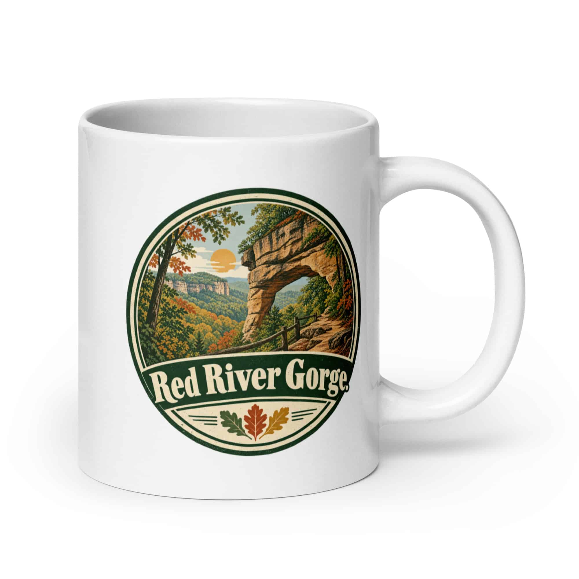 Red River Gorge White Ceramic Coffee Mug: Red River Gorge, Vintage Round Badge