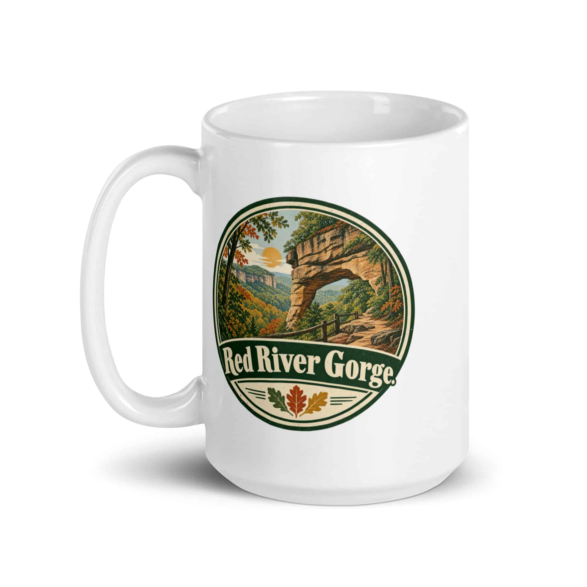 Red River Gorge White Ceramic Coffee Mug: Red River Gorge, Vintage Round Badge