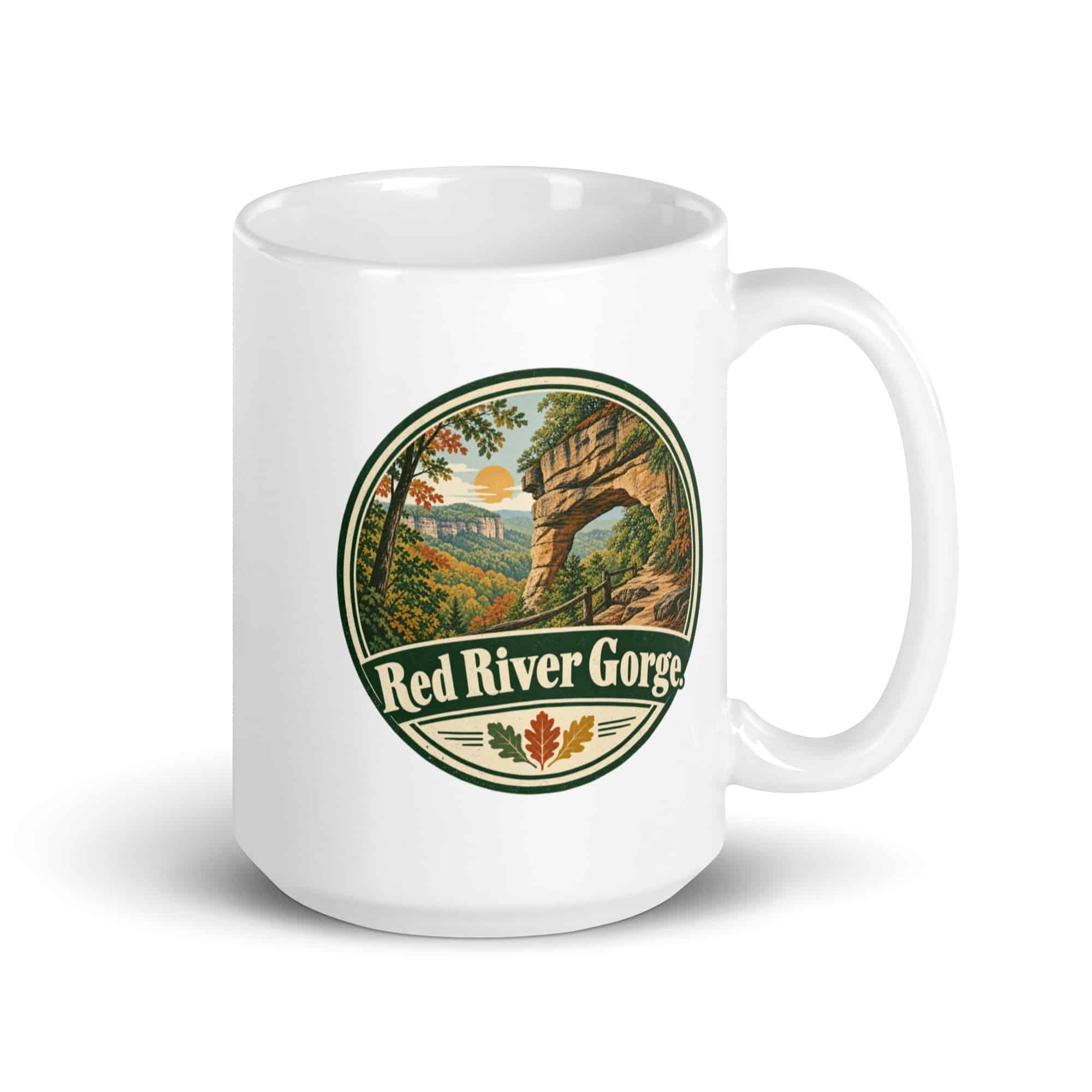 Red River Gorge White Ceramic Coffee Mug: Red River Gorge, Vintage Round Badge