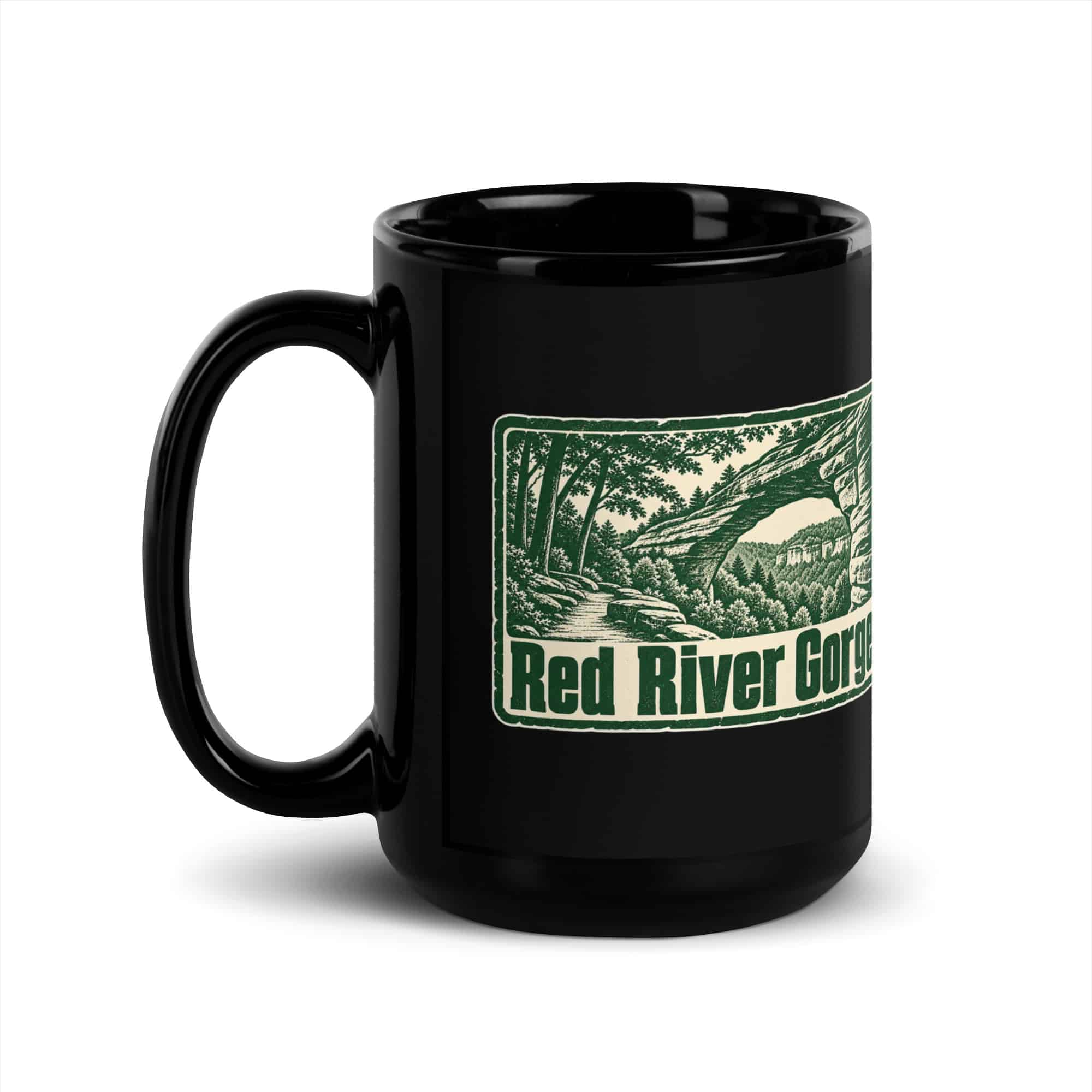 Red River Gorge Black Coffee Mug: Red River Gorge, Forest Ink Stamp