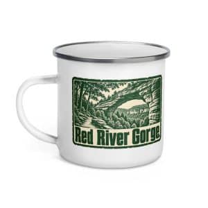 Red River Gorge Enamel Camp Mug: Red River Gorge, Forest Ink Stamp - 12 oz - Left