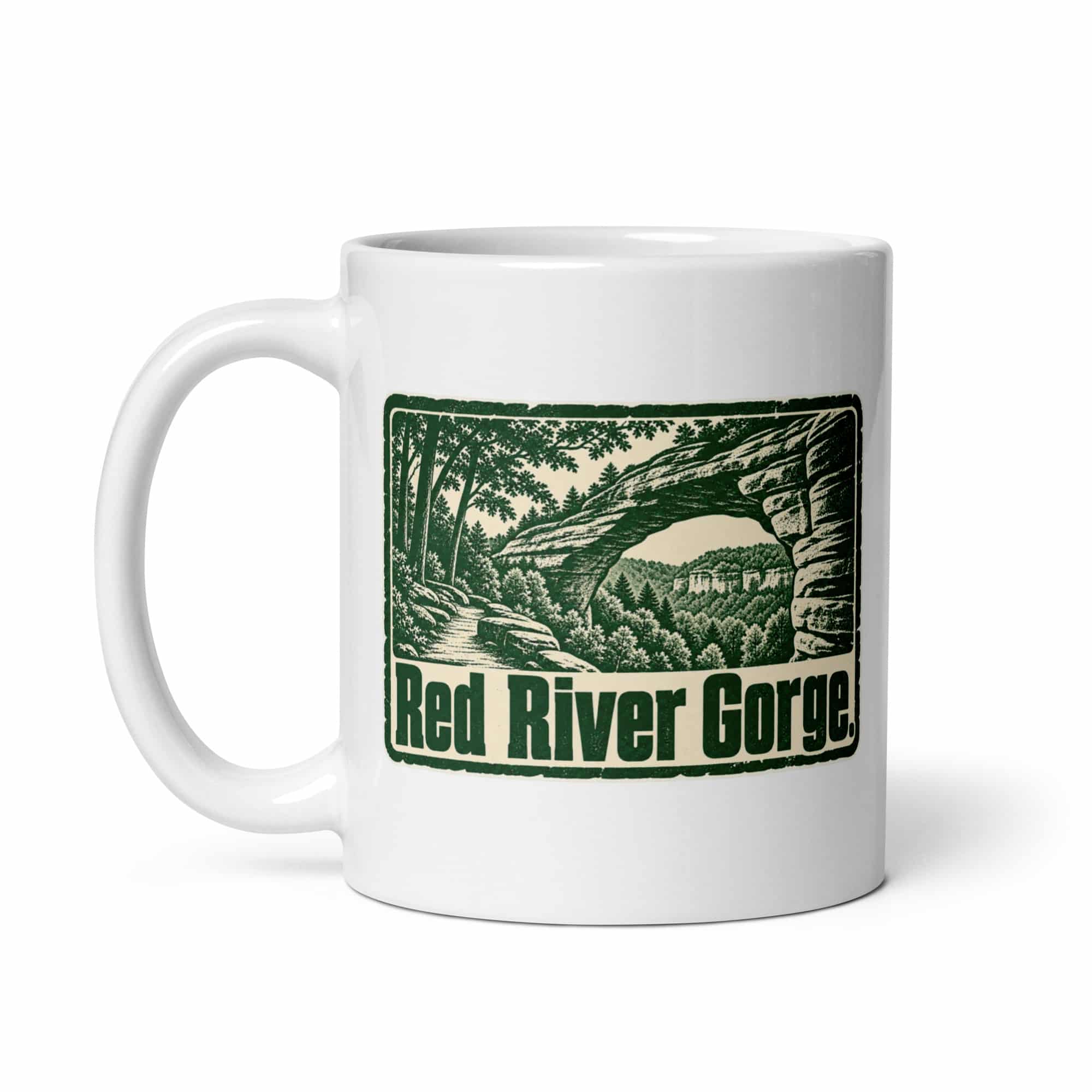 Red River Gorge White Ceramic Coffee Mug: Red River Gorge, Forest Ink Stamp