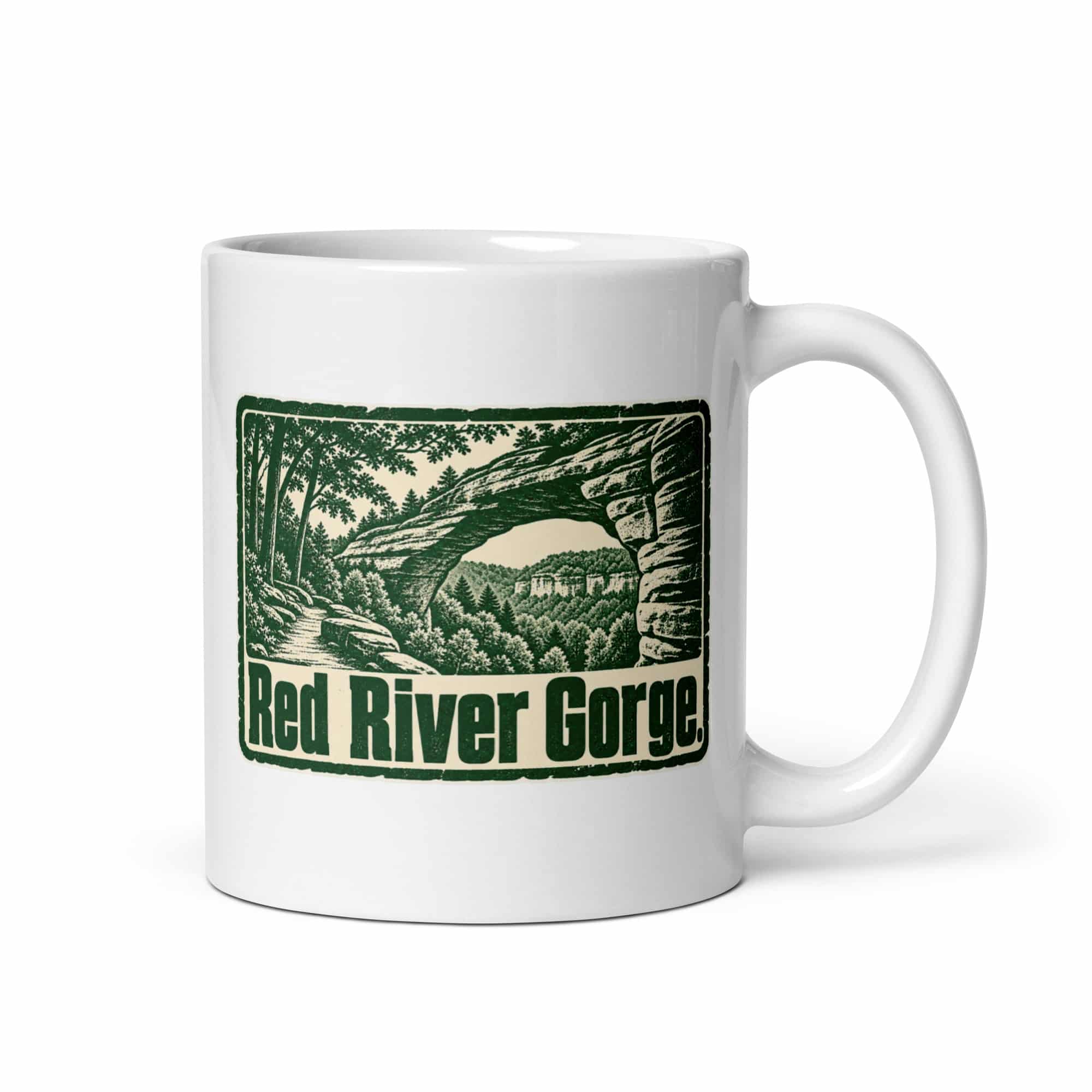 Red River Gorge White Ceramic Coffee Mug: Red River Gorge, Forest Ink Stamp