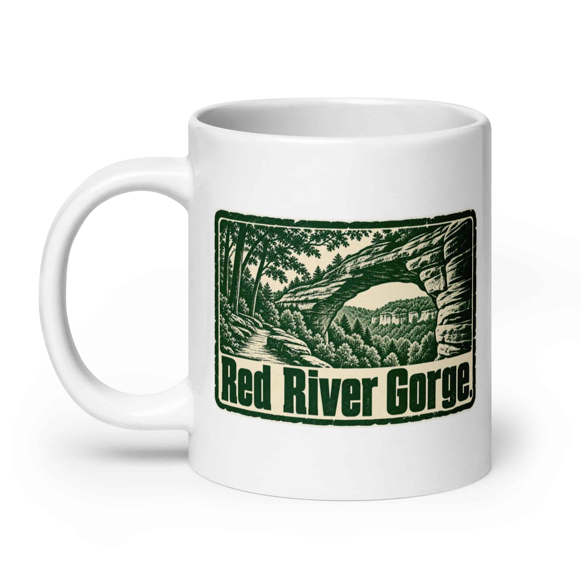 Red River Gorge White Ceramic Coffee Mug: Red River Gorge, Forest Ink Stamp